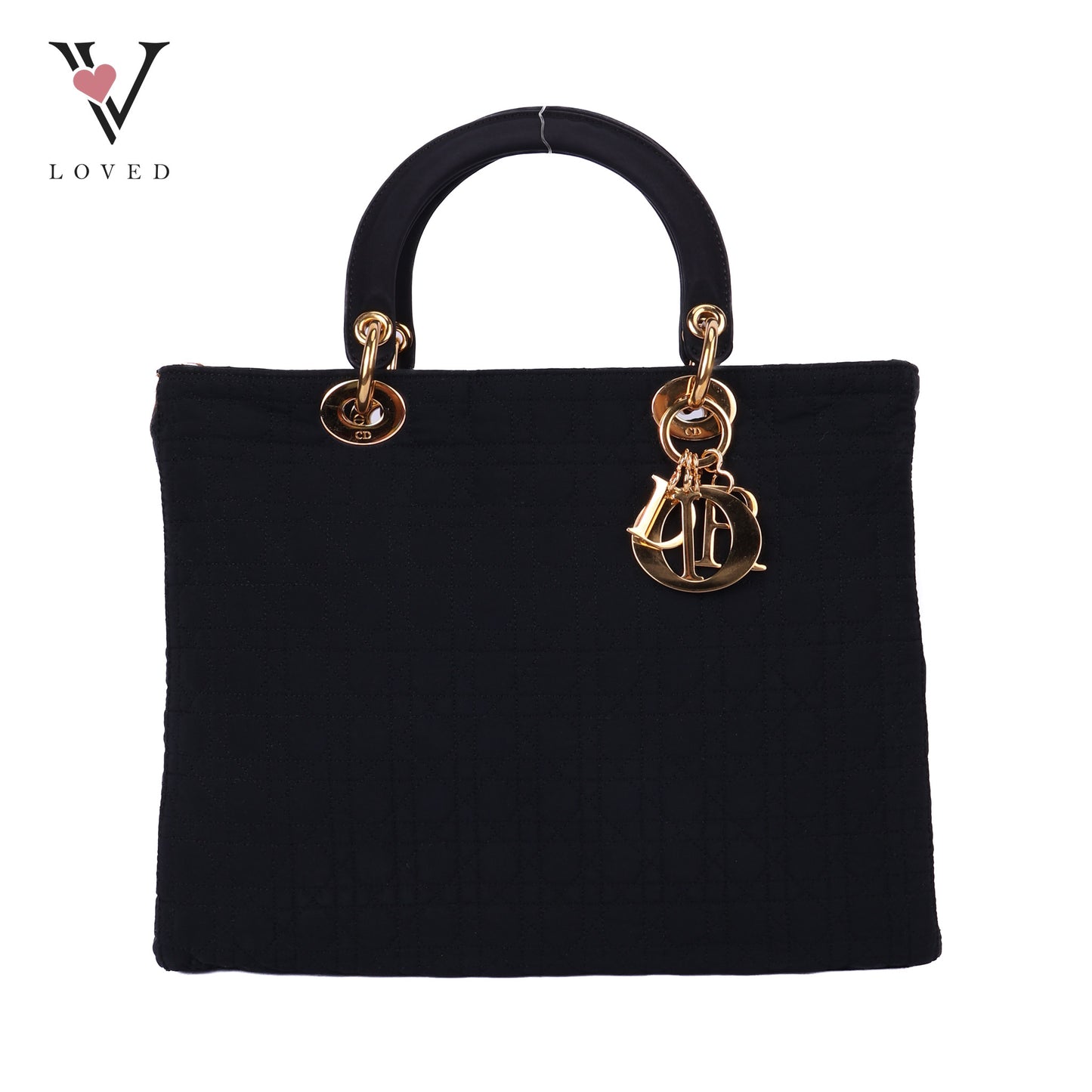 Lady Dior Cannage Microfiber Hand Bag - Black