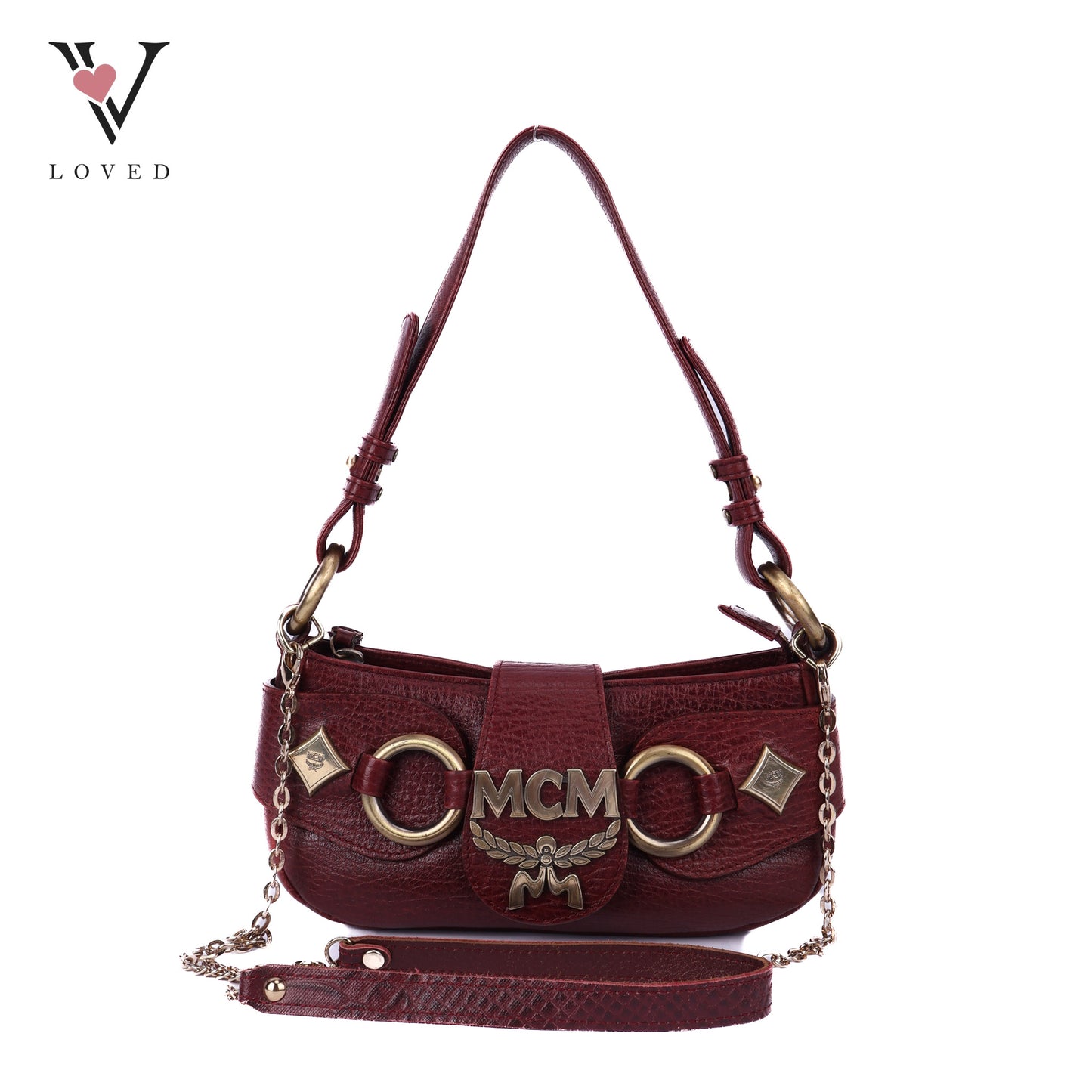 Burgundy Gold Buckle Shoulder Bag