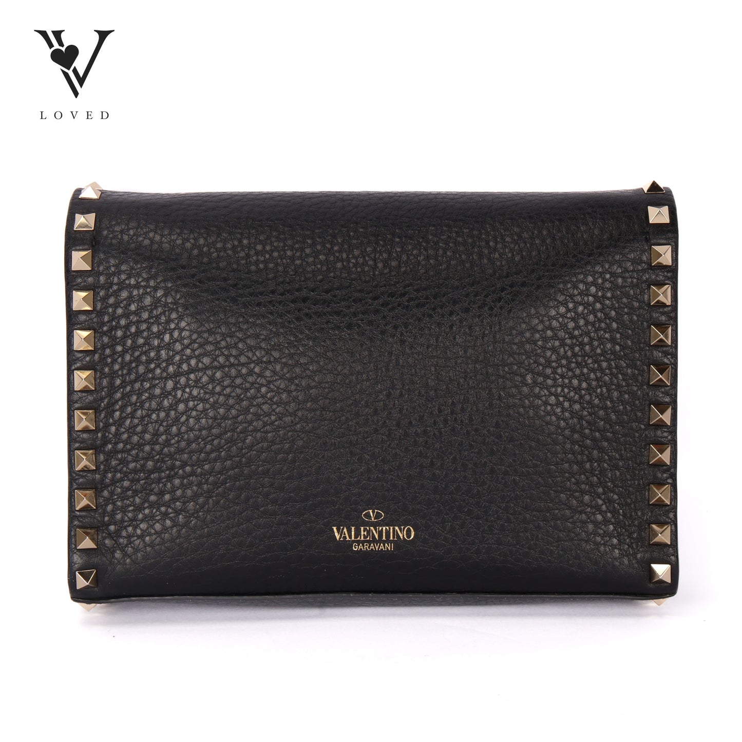 Garvani Rockstud Flap In Black Leather Shoulder Crossbody Bag