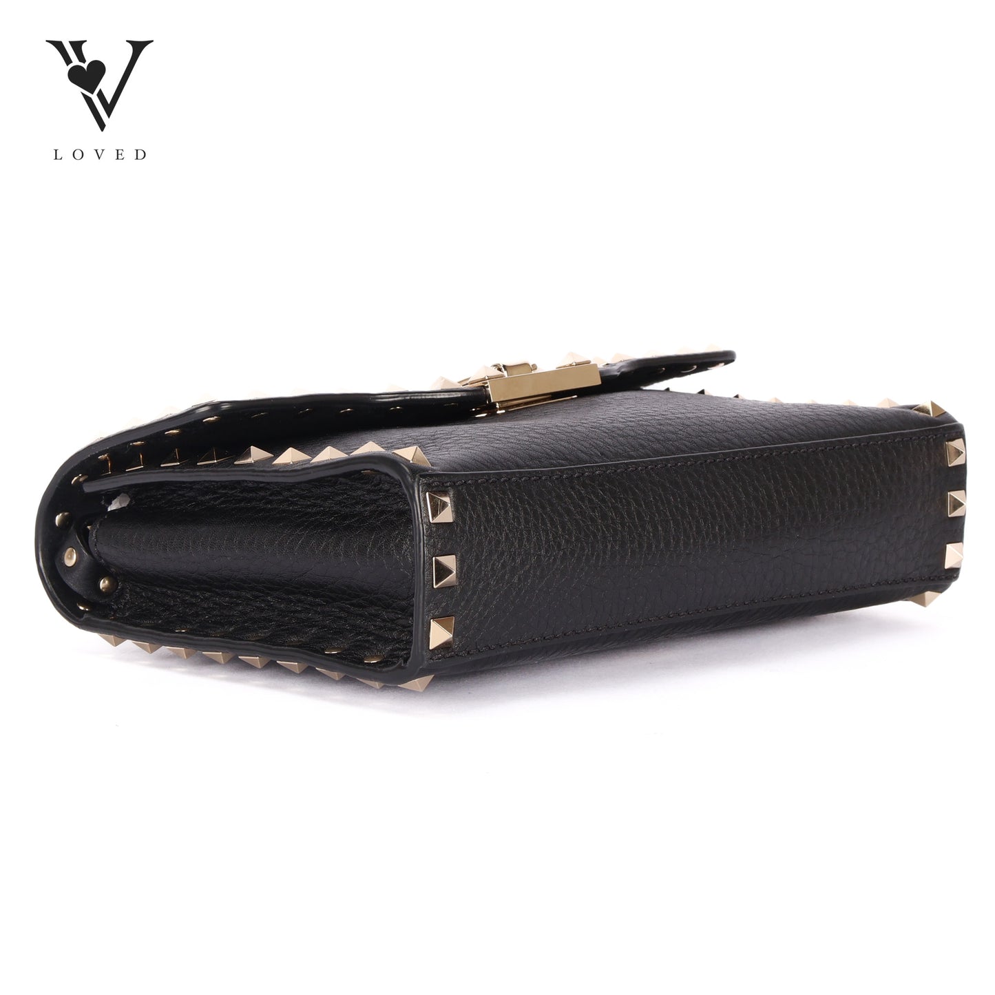 Garvani Rockstud Flap In Black Leather Shoulder Crossbody Bag