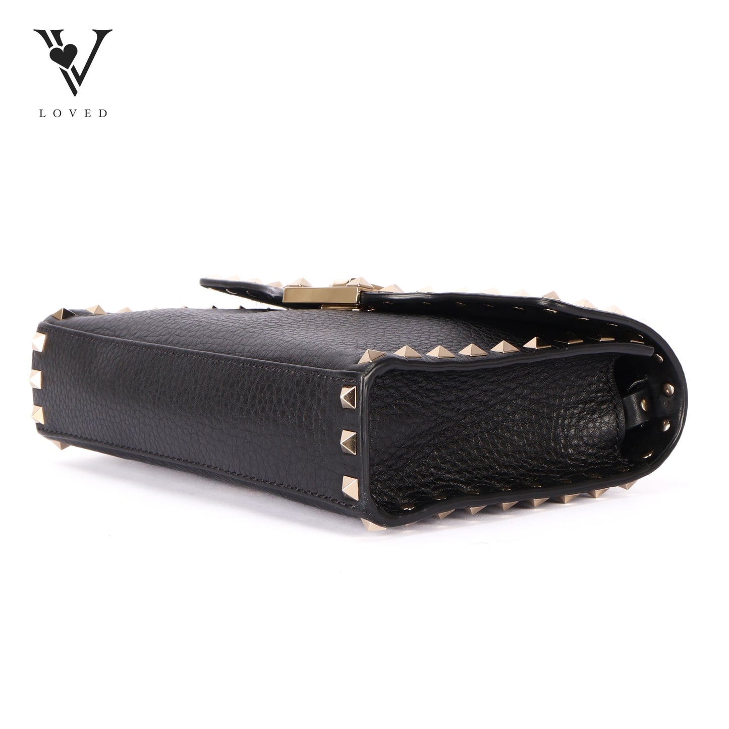Garvani Rockstud Flap In Black Leather Shoulder Crossbody Bag
