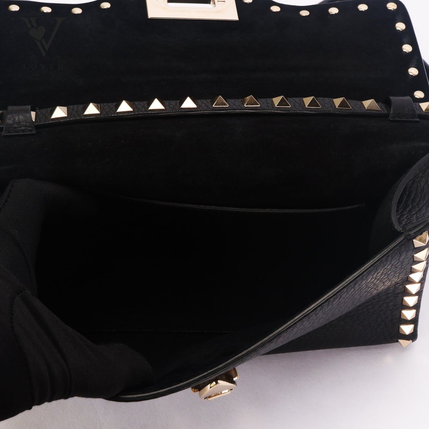Garvani Rockstud Flap In Black Leather Shoulder Crossbody Bag