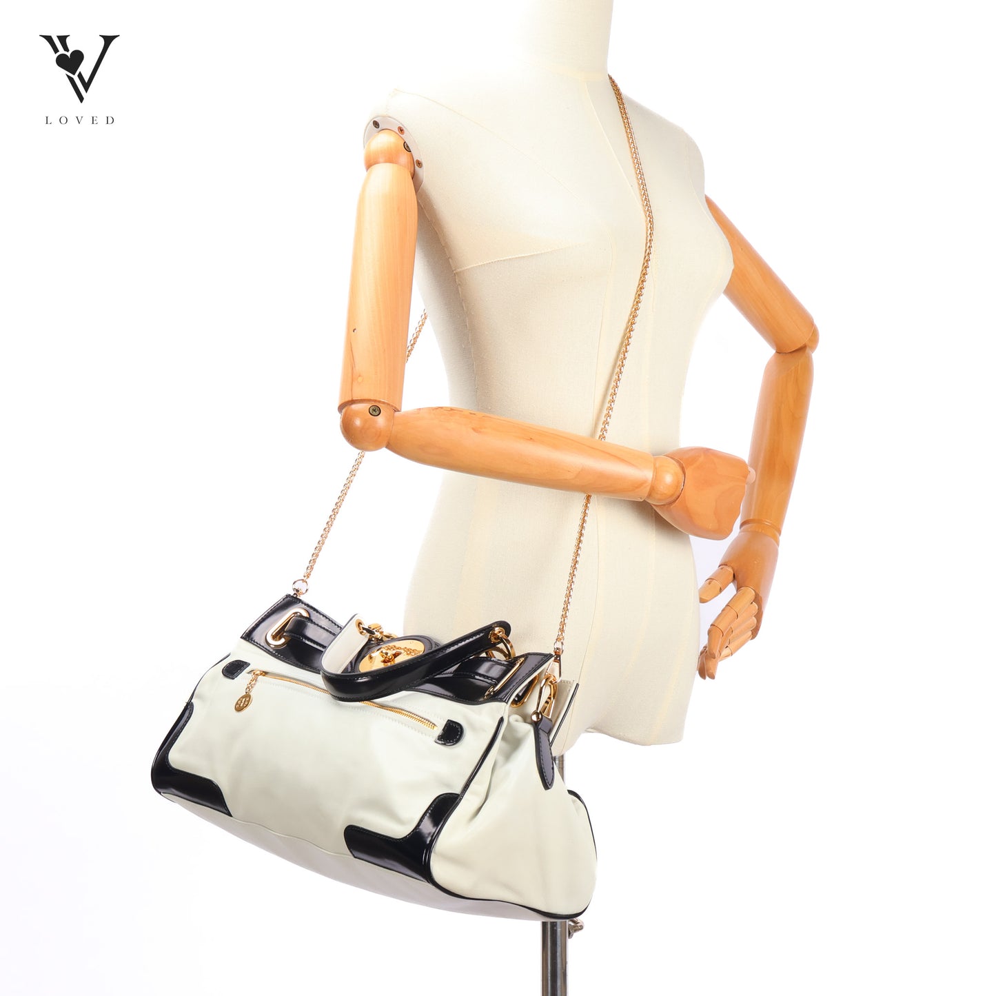 Two Tone Lune Satchel Handbag