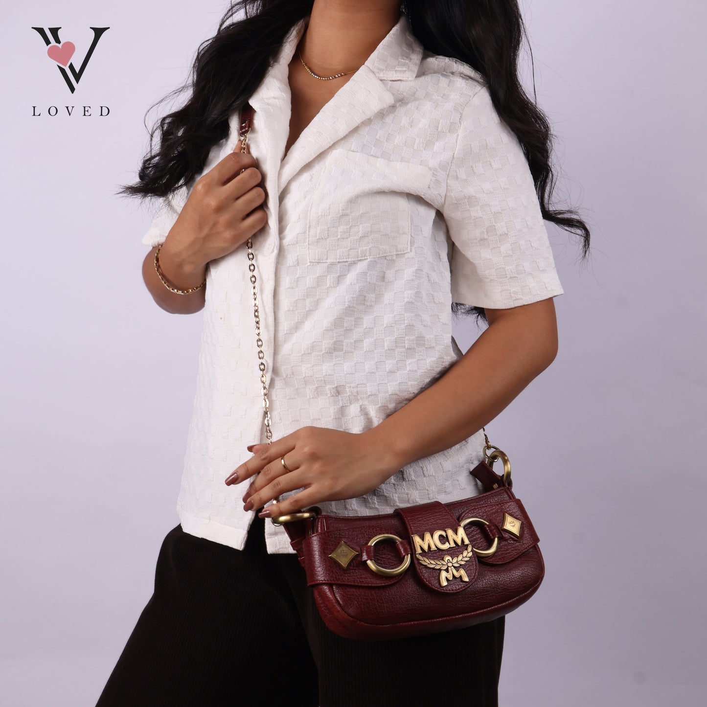 Burgundy Gold Buckle Shoulder Bag