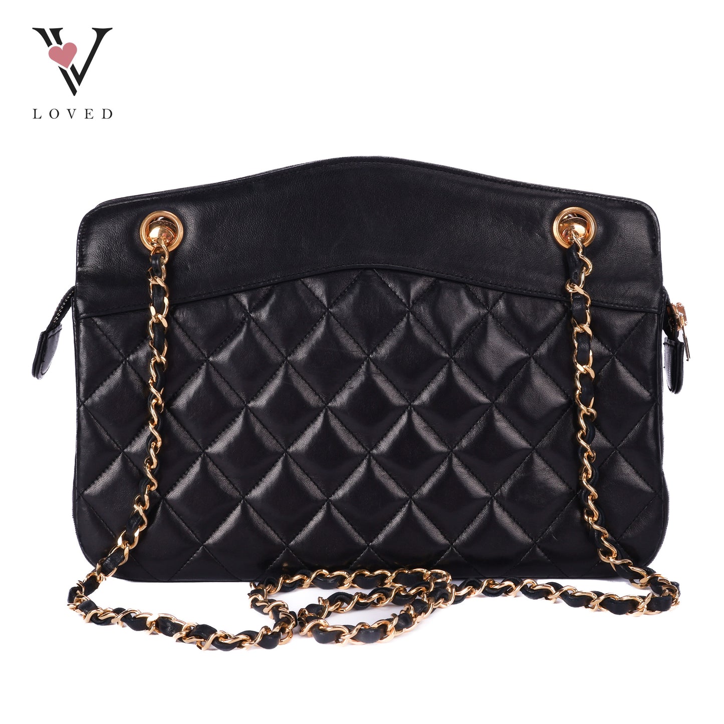 Matelasse Chain Shoulder Bag in Black Lambskin Leather