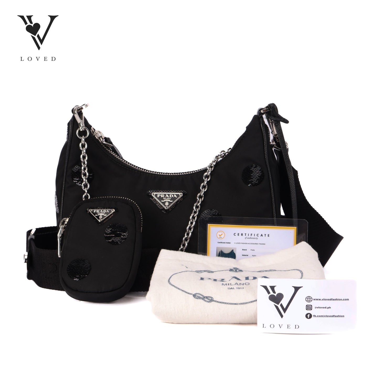 Nylon Sequin Embellished Polka Dot Re-Edition 2005 Shoulder Bag Black