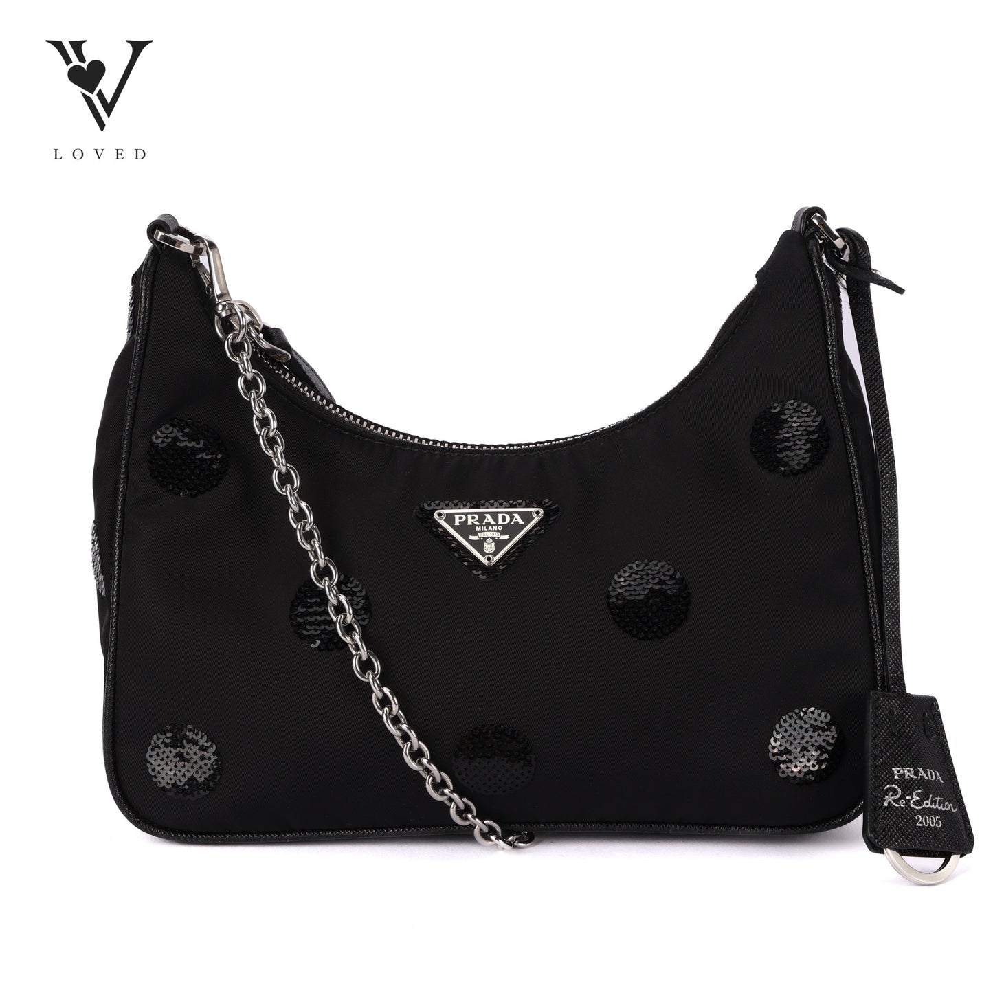 Nylon Sequin Embellished Polka Dot Re-Edition 2005 Shoulder Bag Black