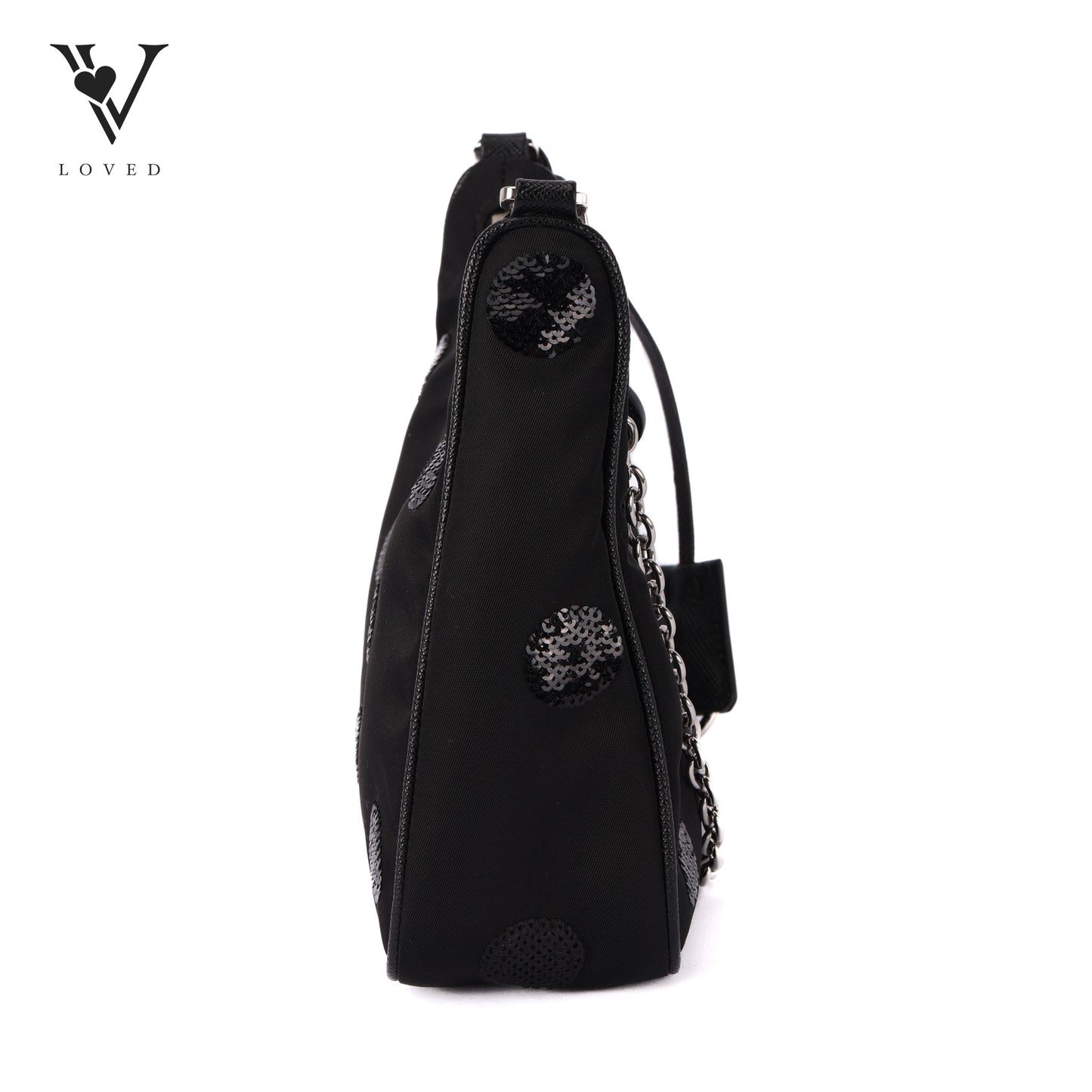 Nylon Sequin Embellished Polka Dot Re-Edition 2005 Shoulder Bag Black