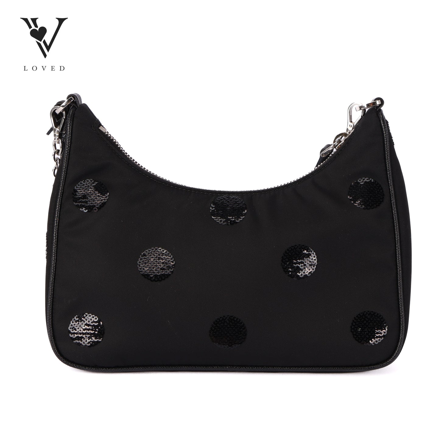 Nylon Sequin Embellished Polka Dot Re-Edition 2005 Shoulder Bag Black