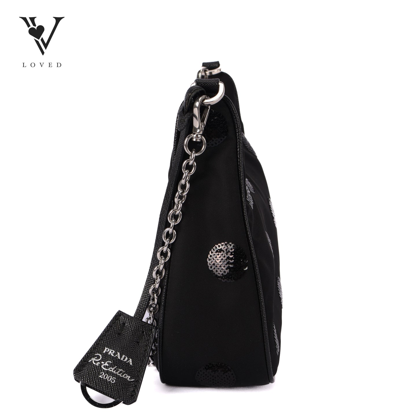 Nylon Sequin Embellished Polka Dot Re-Edition 2005 Shoulder Bag Black