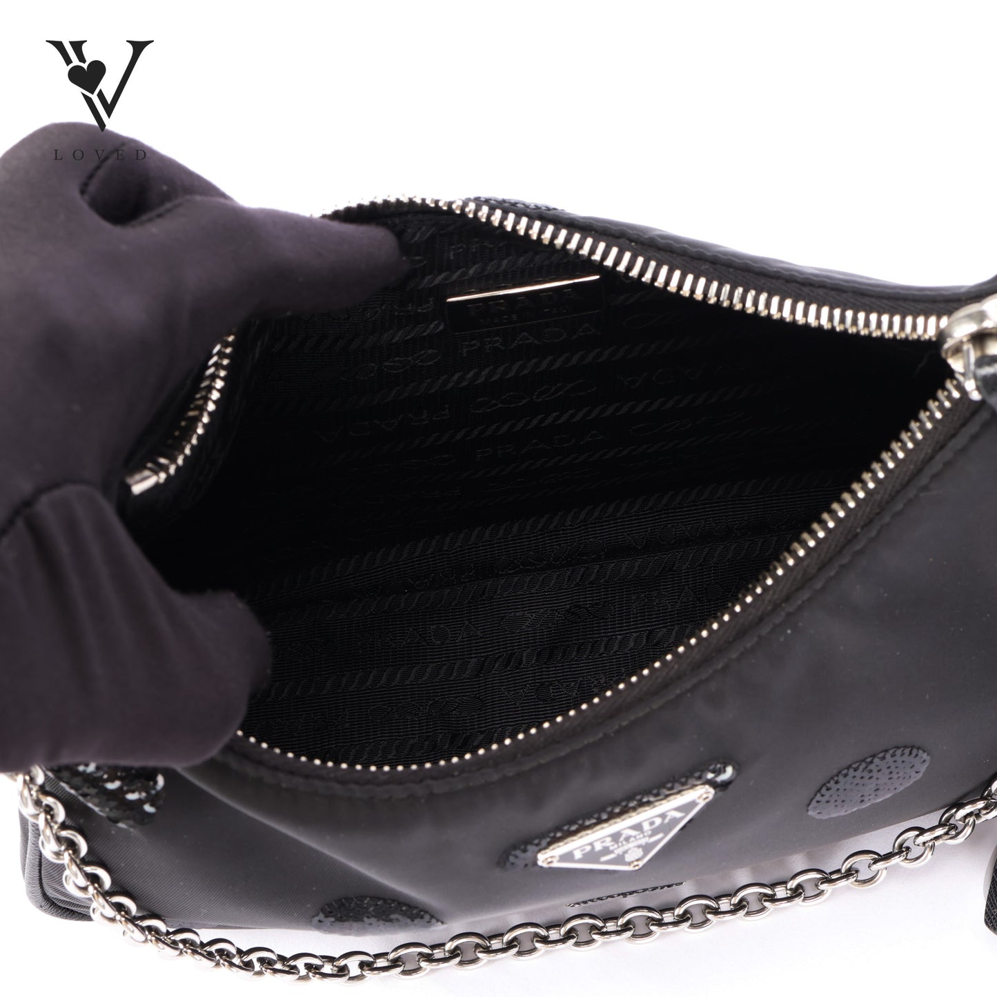 Nylon Sequin Embellished Polka Dot Re-Edition 2005 Shoulder Bag Black