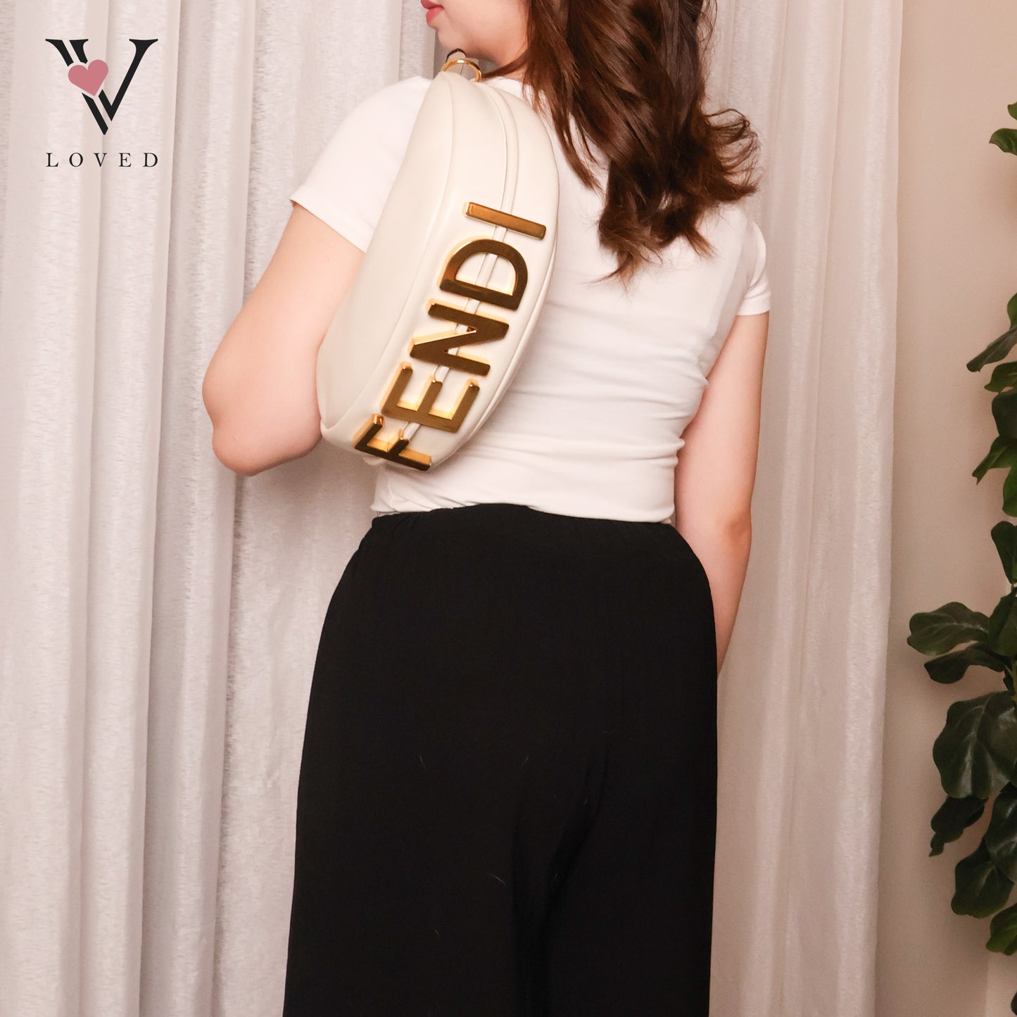 Fendigraphy In White Vintage Gold Metal Bag