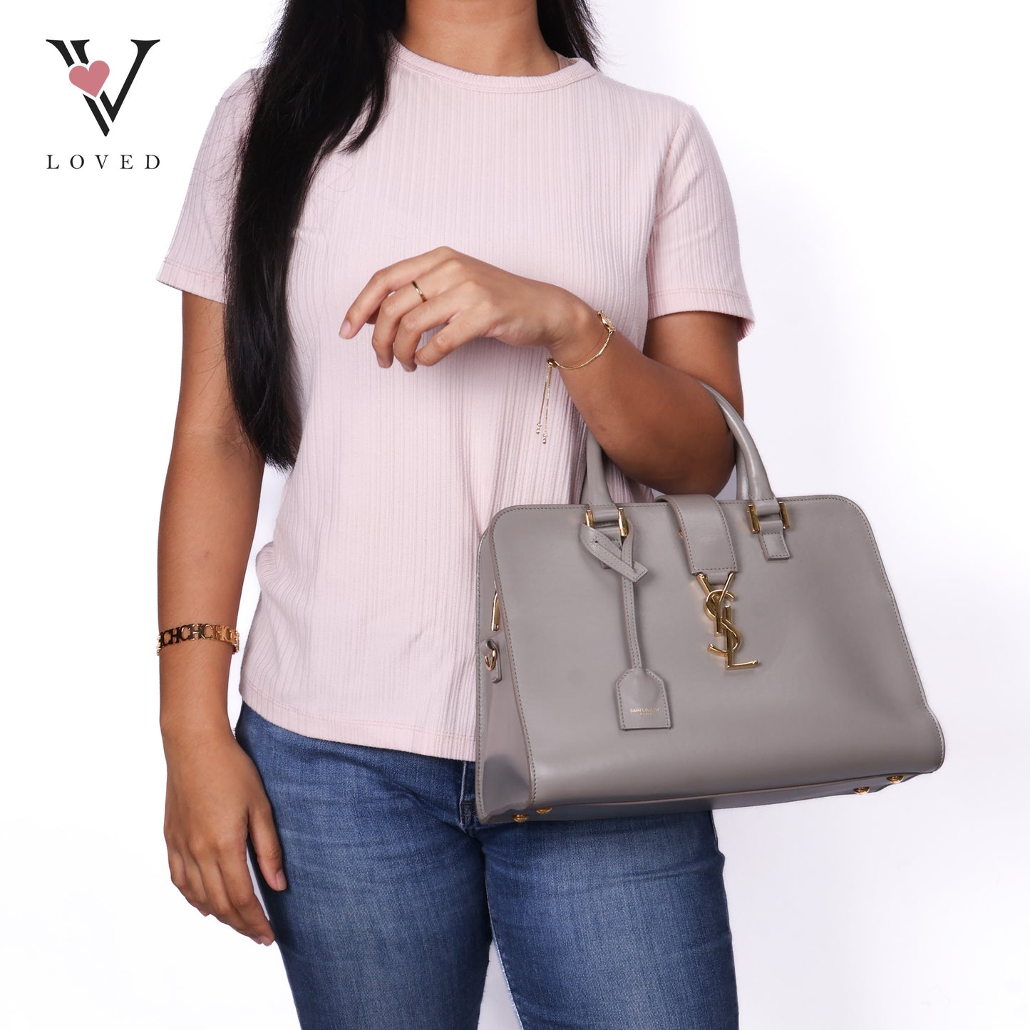Grey Calfskin Leather Baby Monogram Cabas Bag