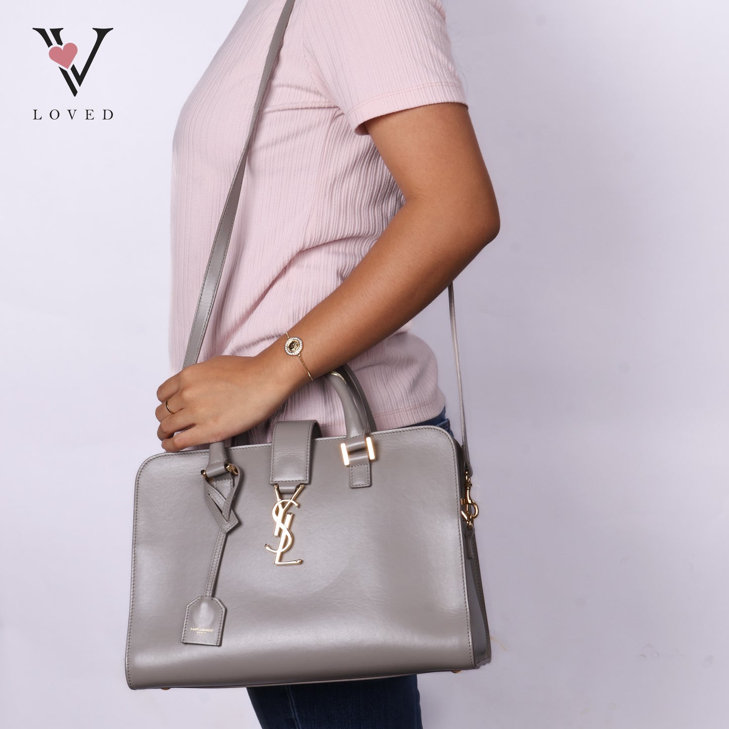 Grey Calfskin Leather Baby Monogram Cabas Bag