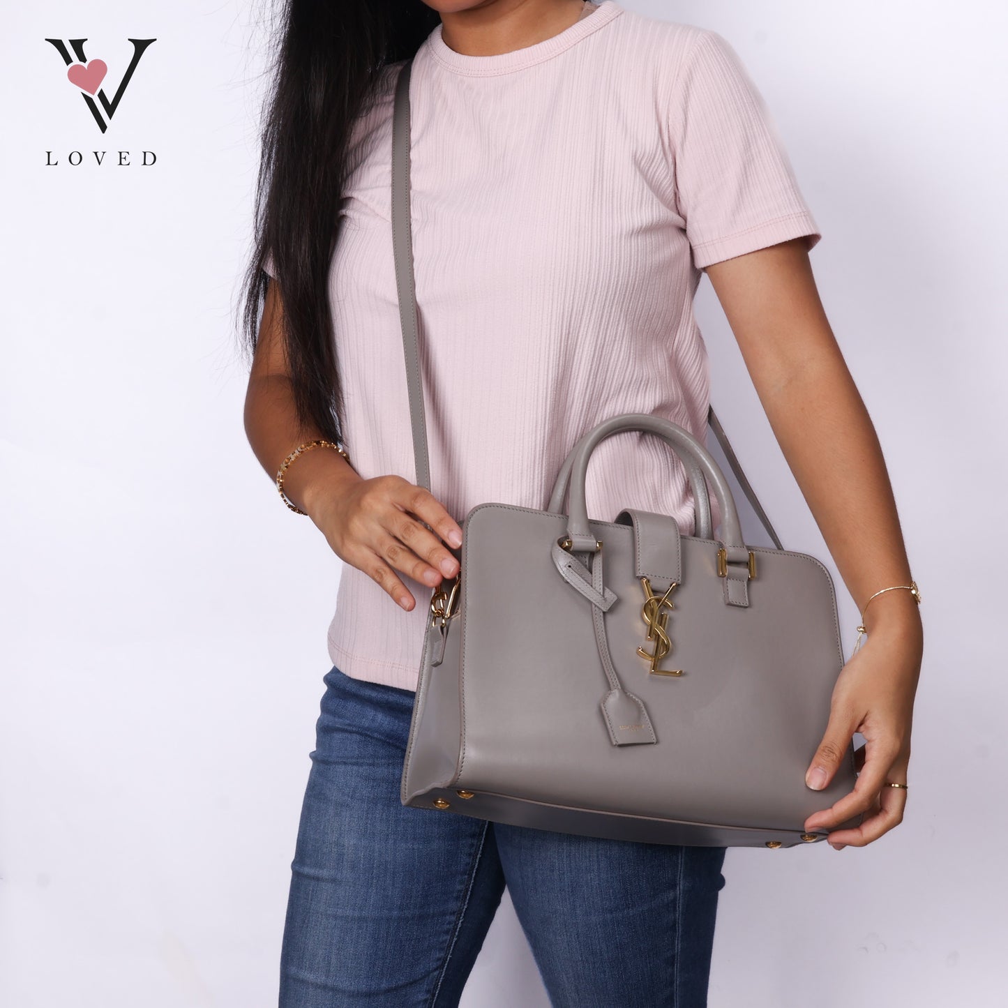 Grey Calfskin Leather Baby Monogram Cabas Bag