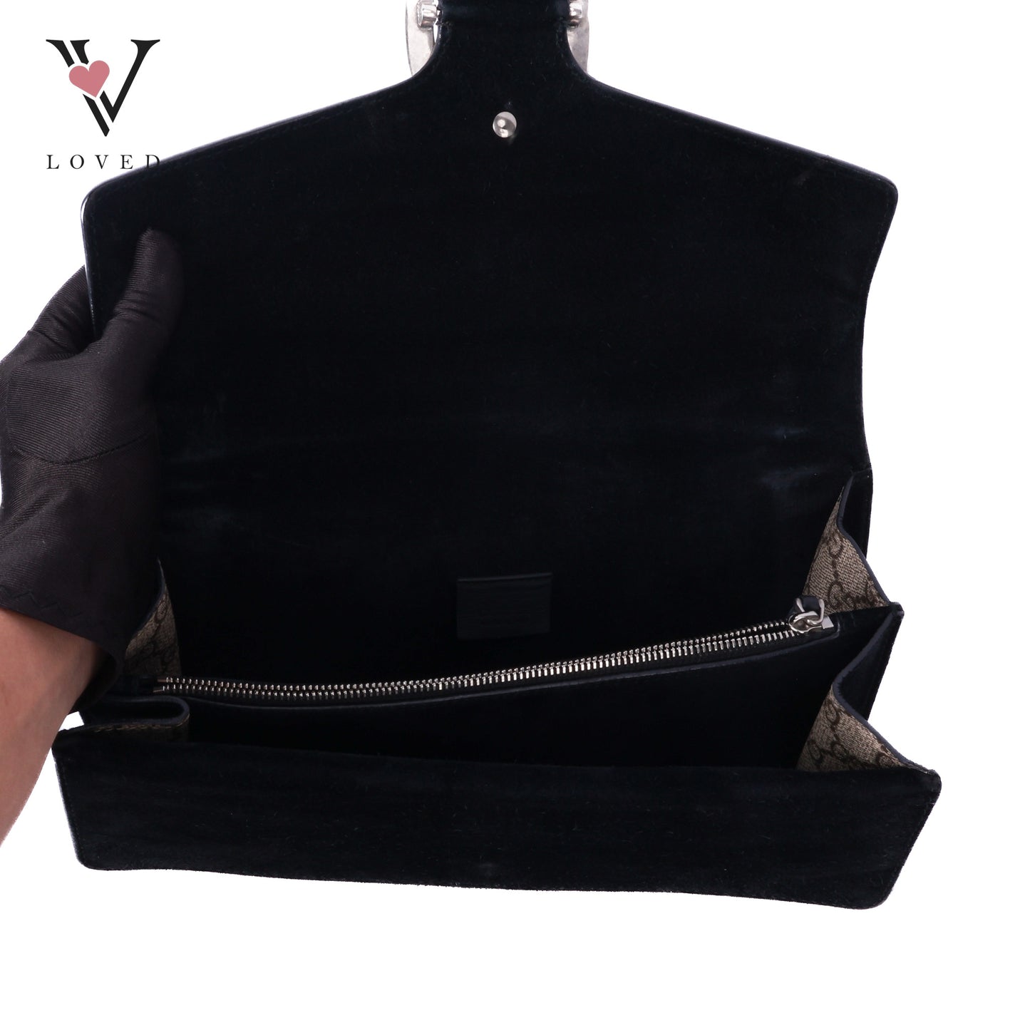 Dionysus Shoulder Bag In GG Supreme and Black Suede