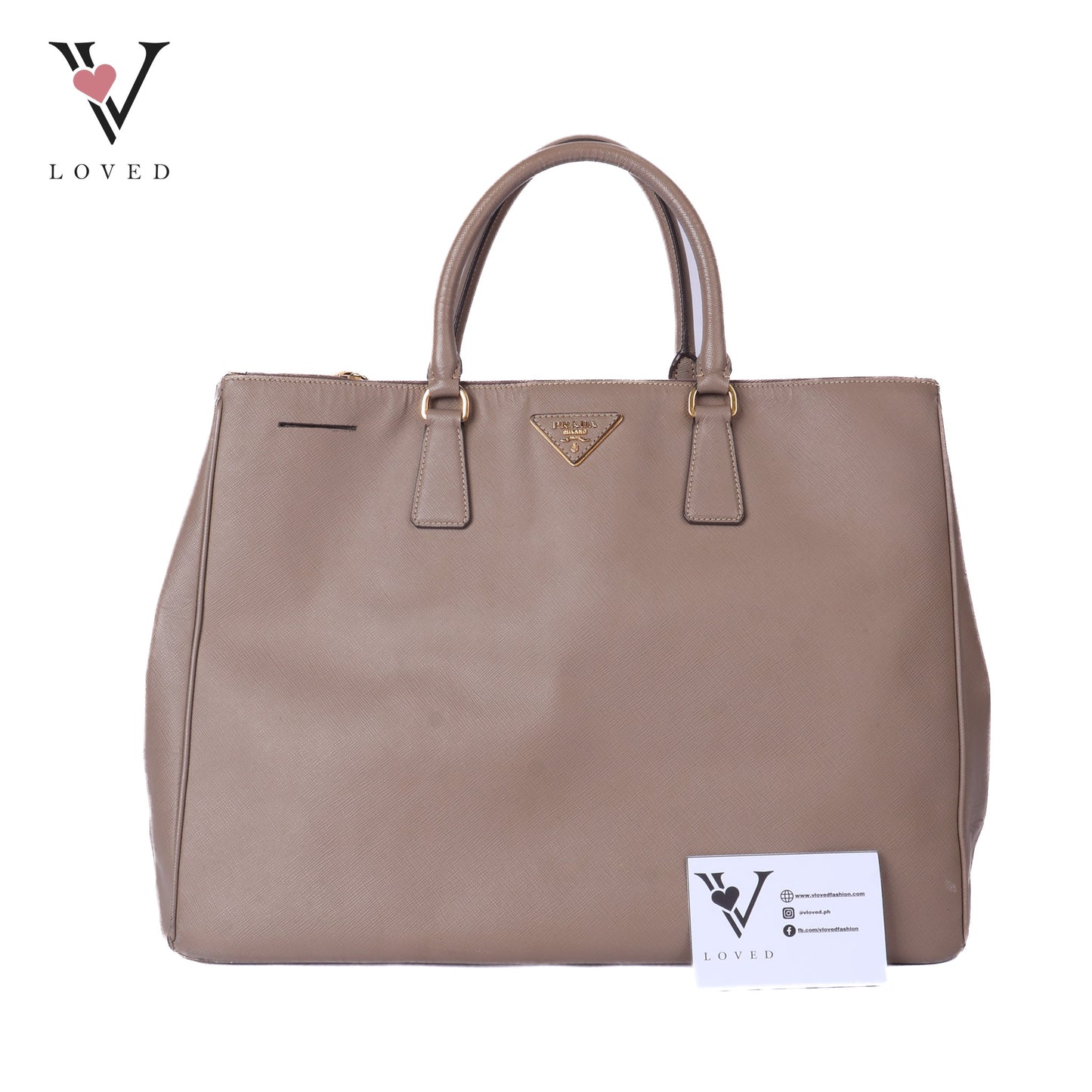 Beige Saffiano Lux Leather Double Zip Tote