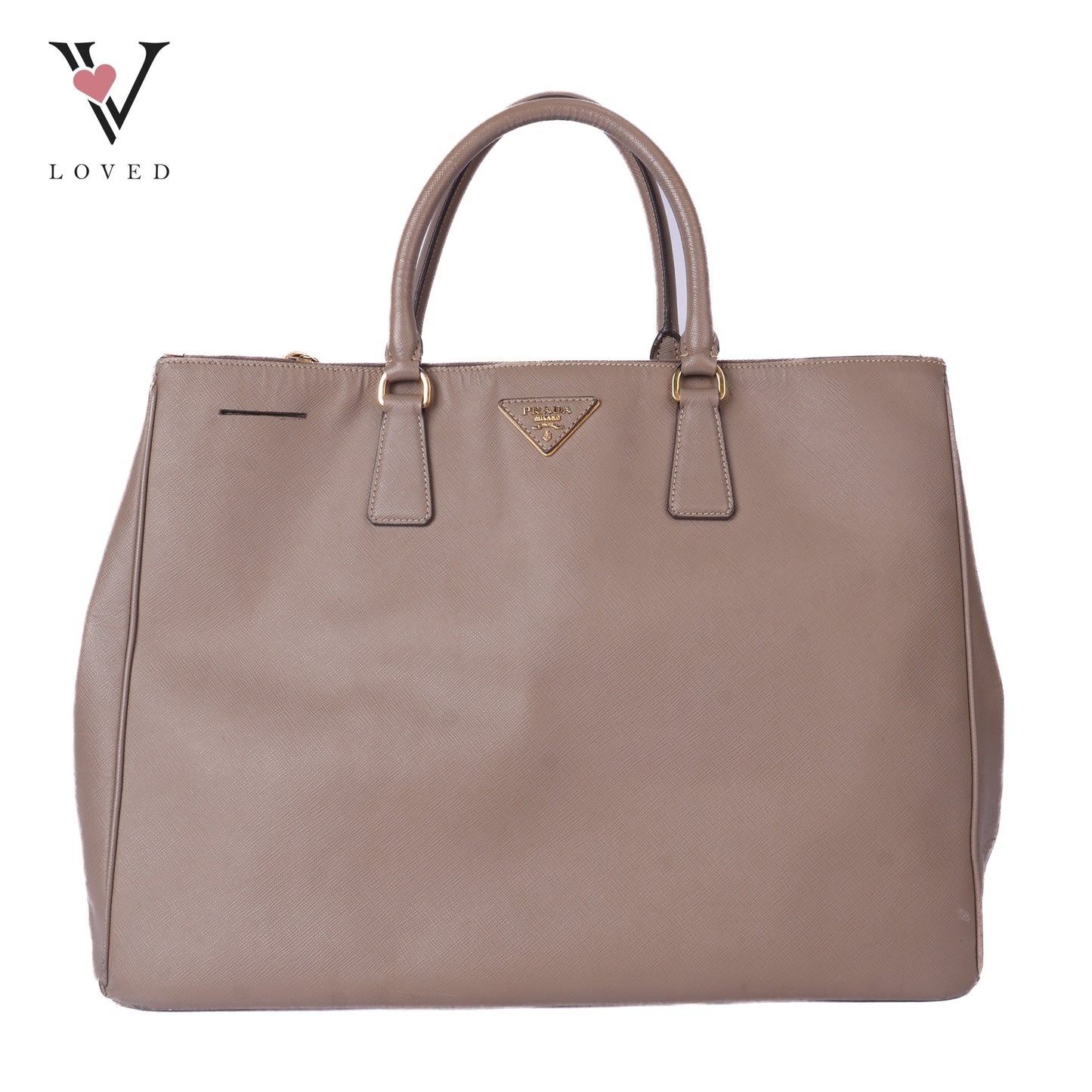 Beige Saffiano Lux Leather Double Zip Tote