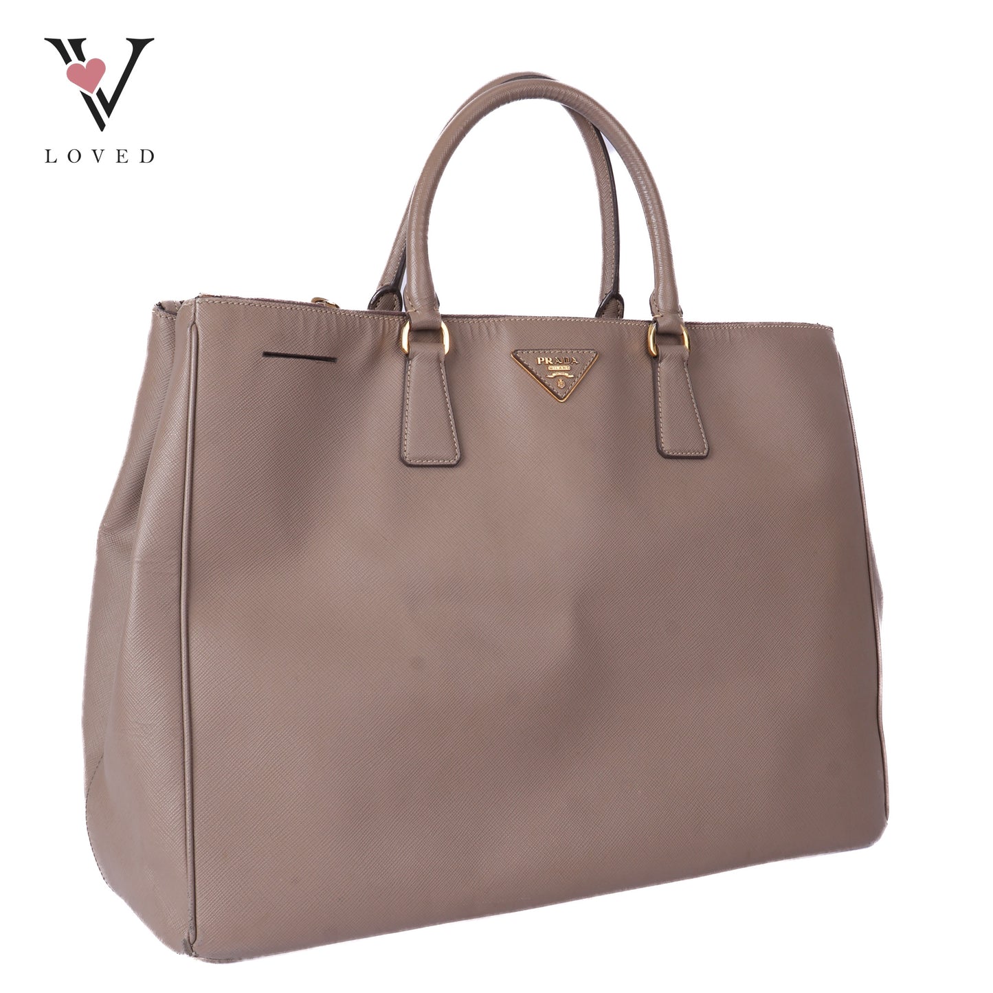 Beige Saffiano Lux Leather Double Zip Tote