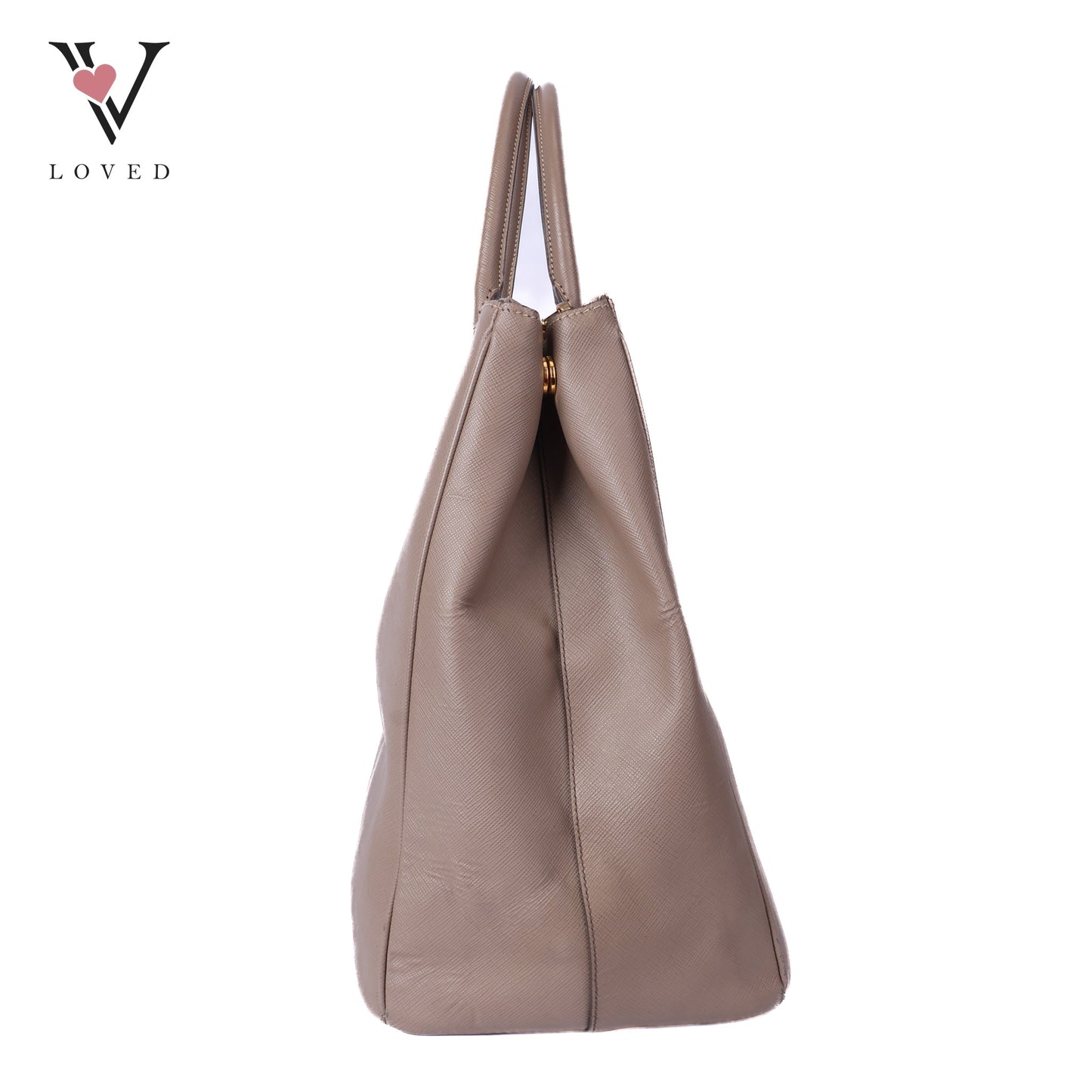 Beige Saffiano Lux Leather Double Zip Tote