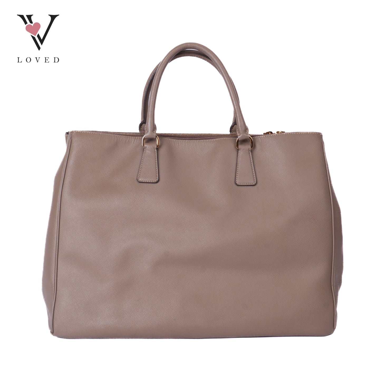 Beige Saffiano Lux Leather Double Zip Tote