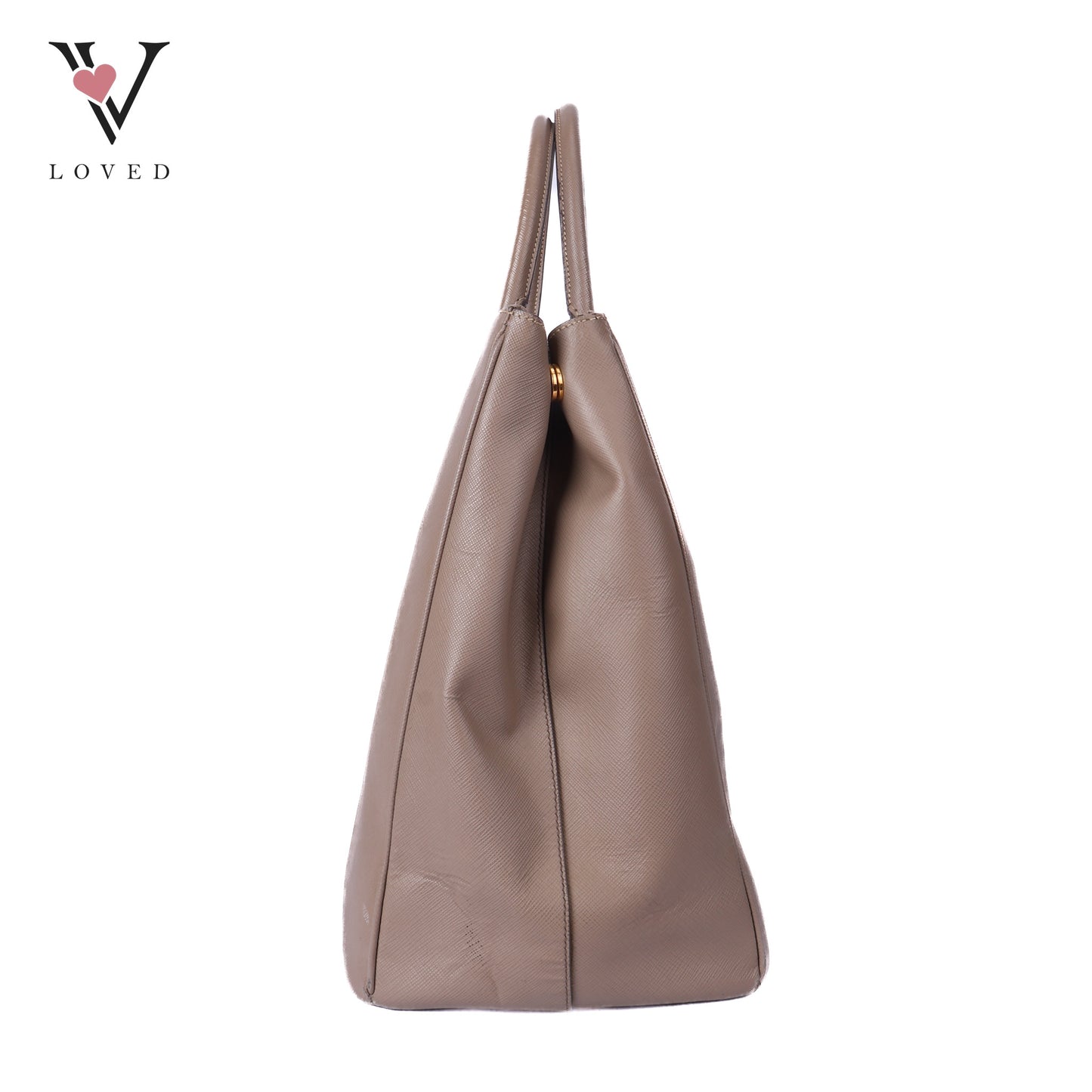 Beige Saffiano Lux Leather Double Zip Tote