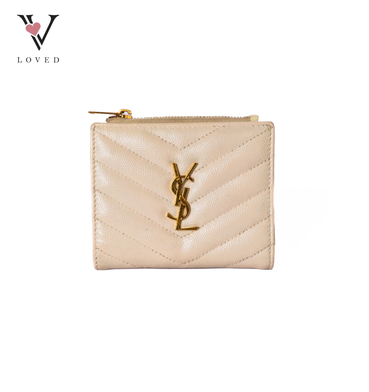 Cassandre White Caviar Leather Compact Wallet