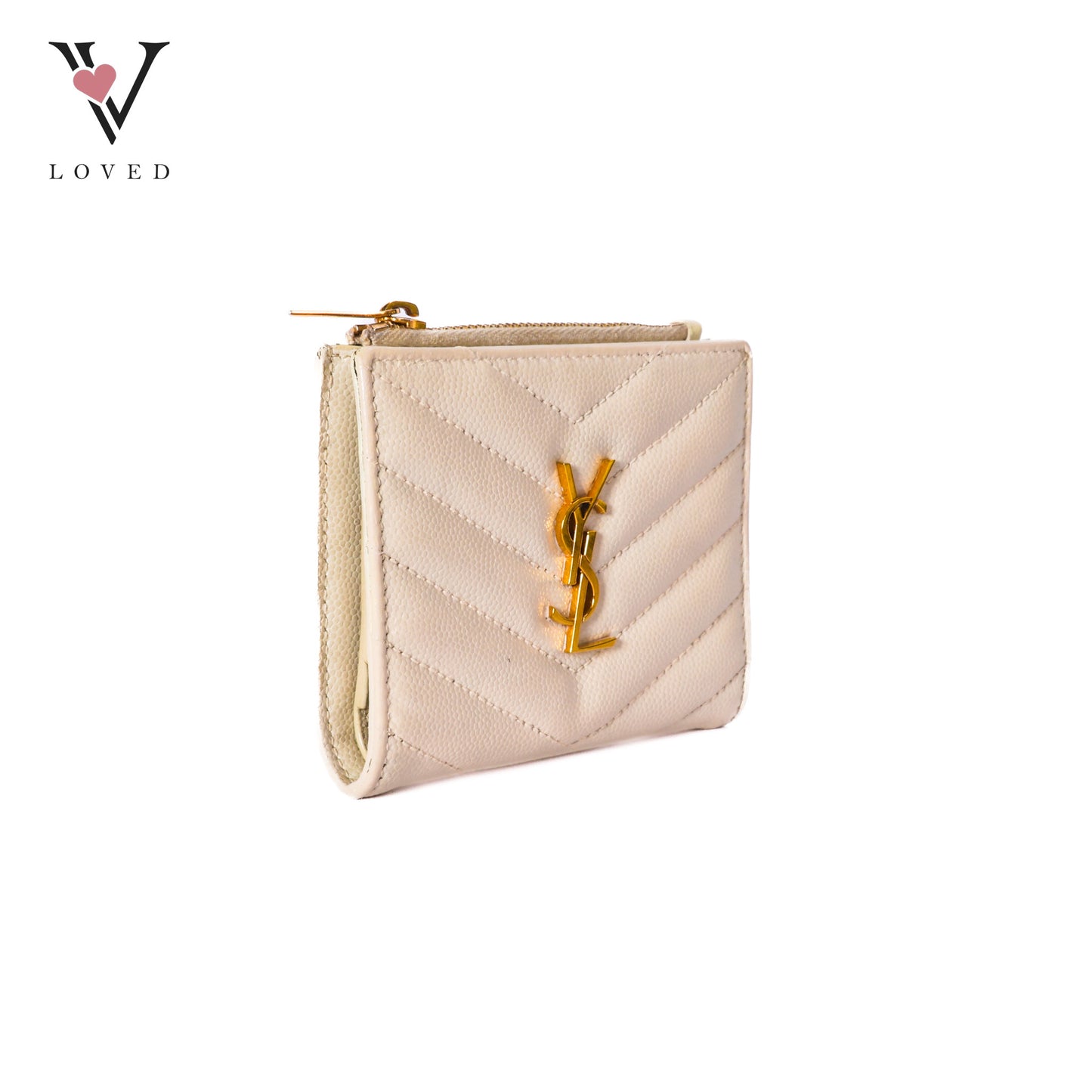 Cassandre White Caviar Leather Compact Wallet