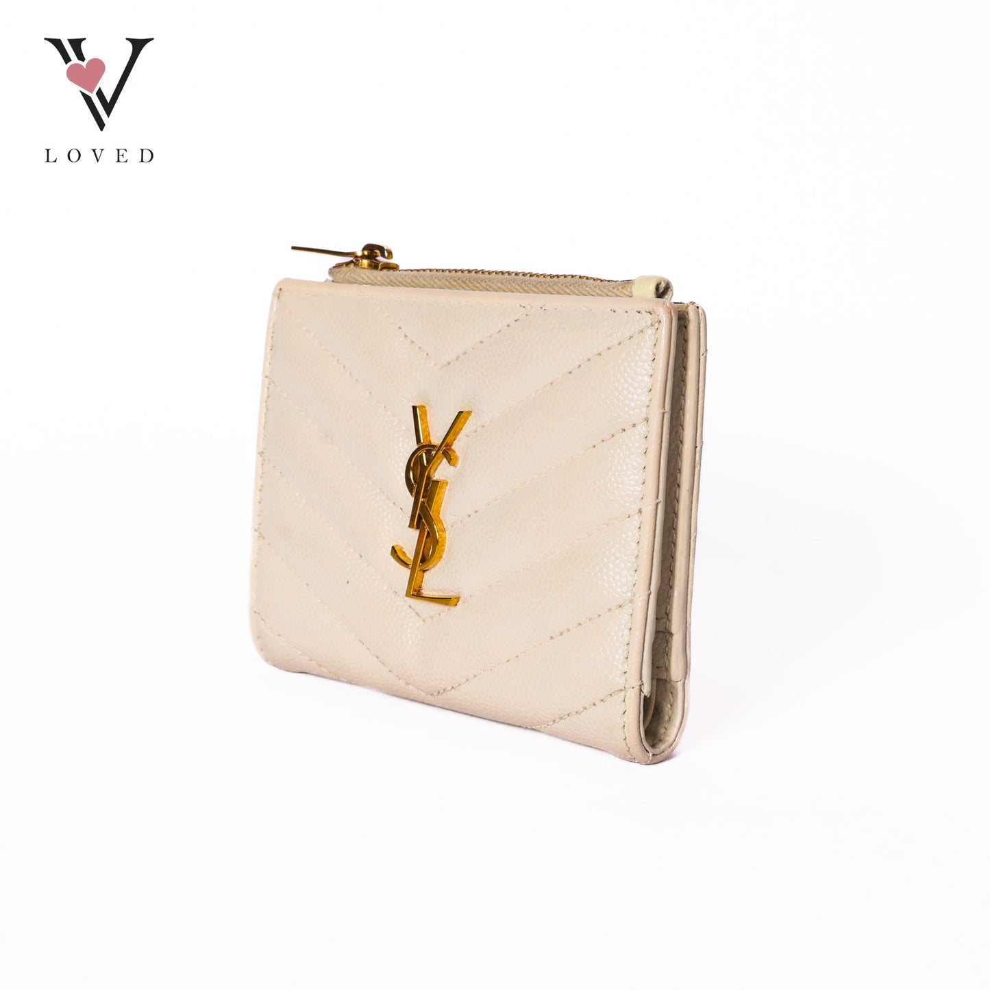 Cassandre White Caviar Leather Compact Wallet