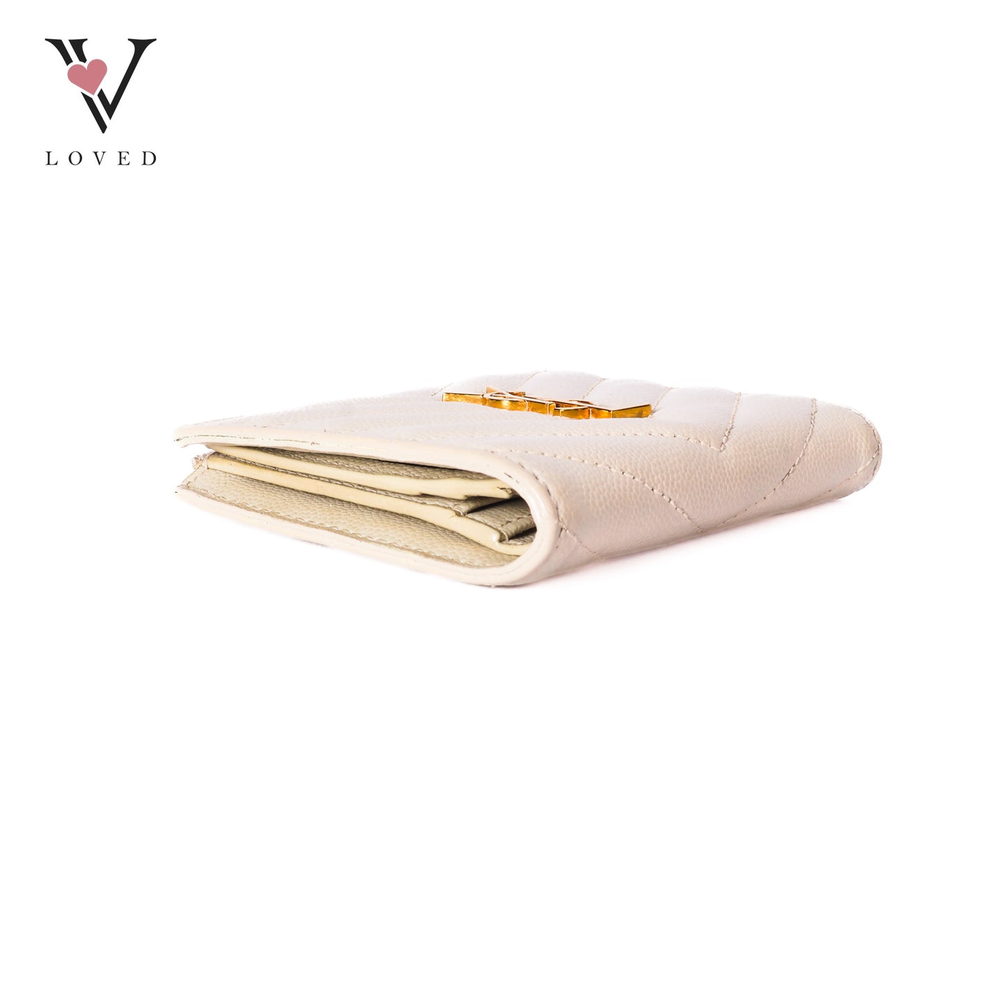 Cassandre White Caviar Leather Compact Wallet