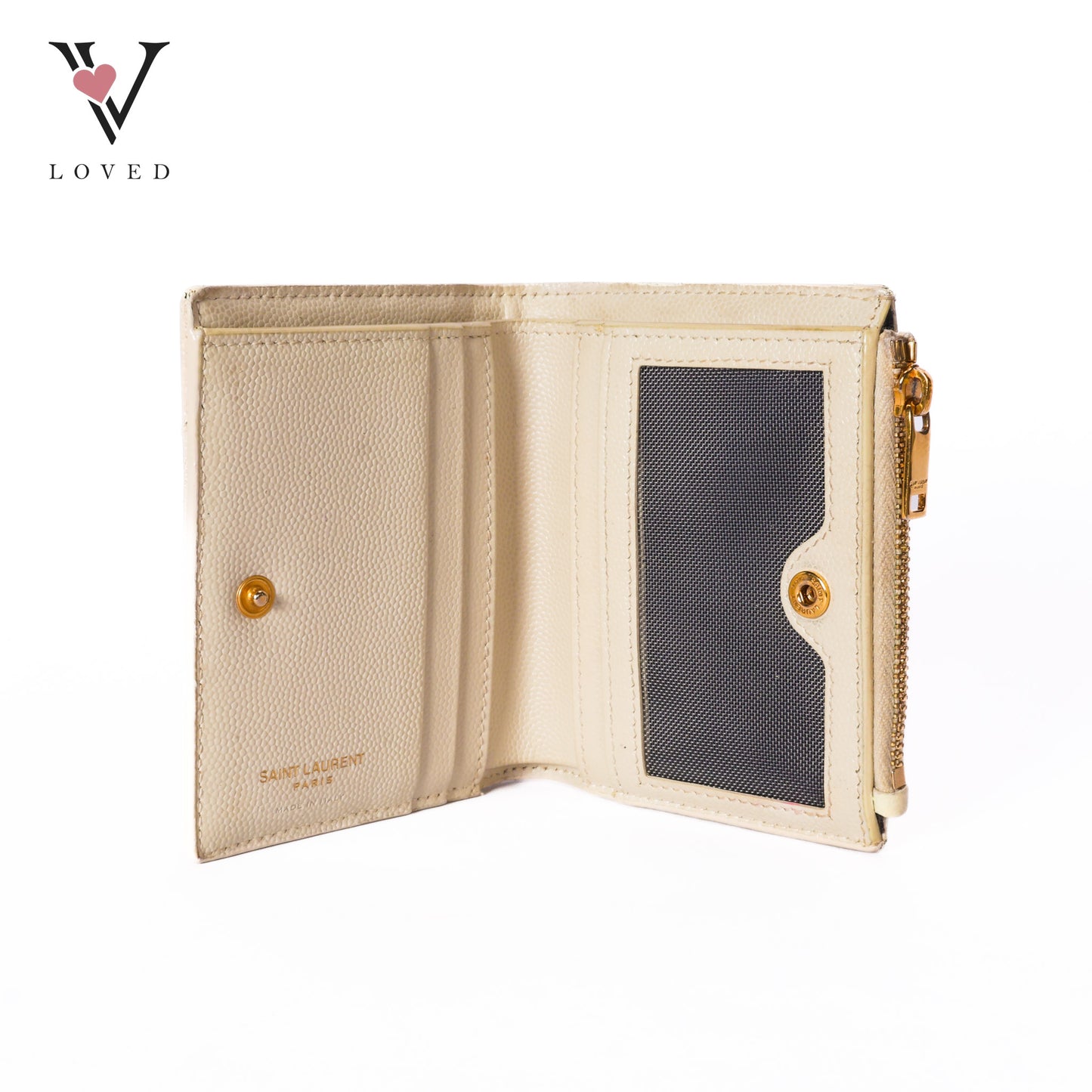 Cassandre White Caviar Leather Compact Wallet