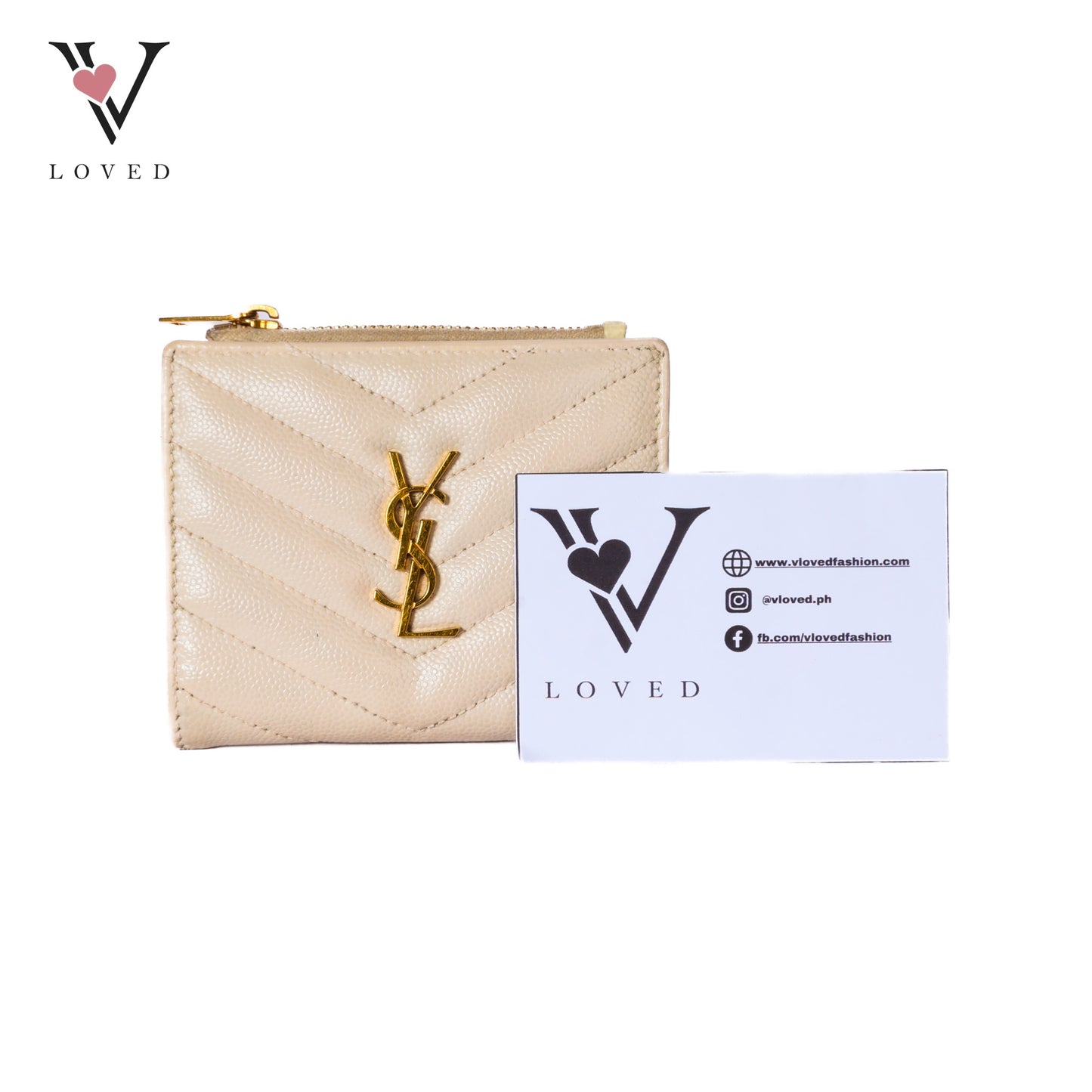 Cassandre White Caviar Leather Compact Wallet