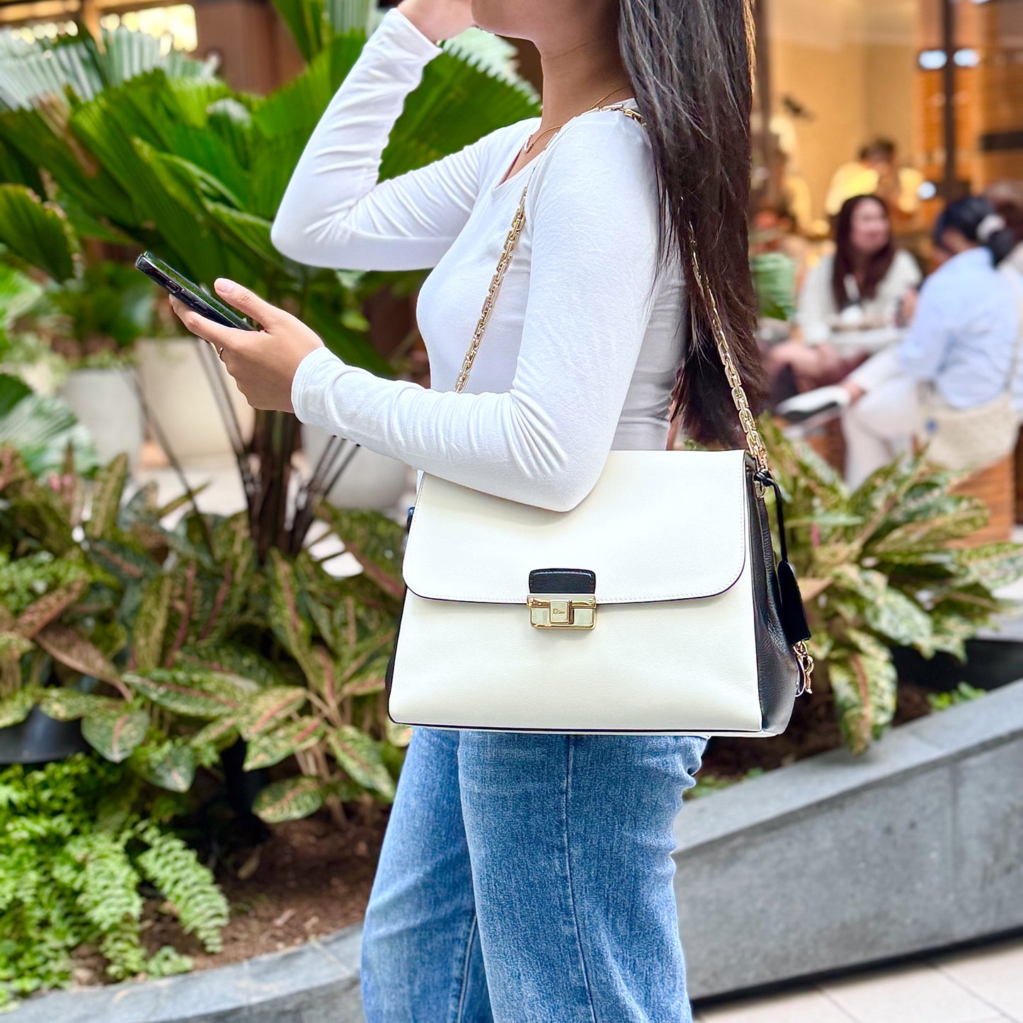 Diorling Shoulder Bag in Off-white and Black Leather