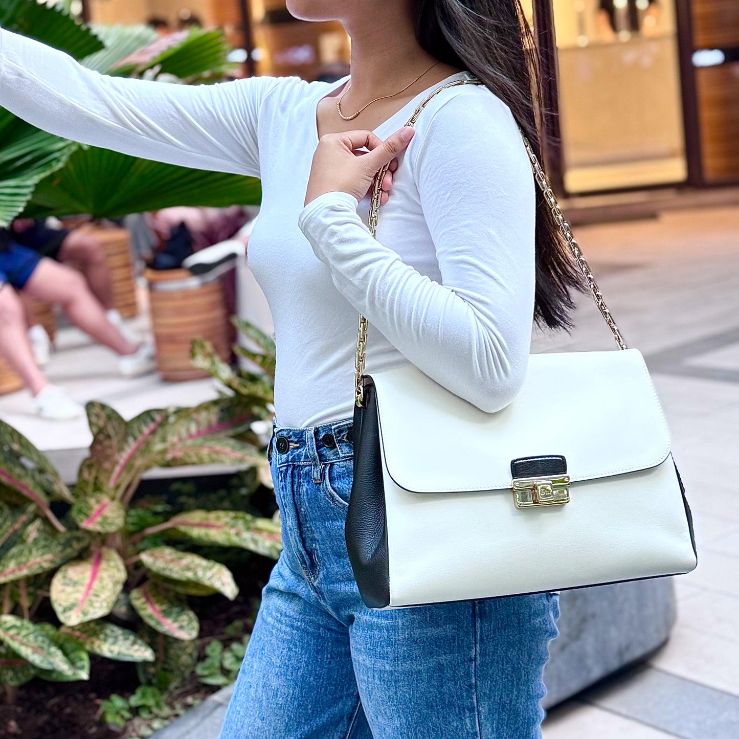 Diorling Shoulder Bag in Off-white and Black Leather