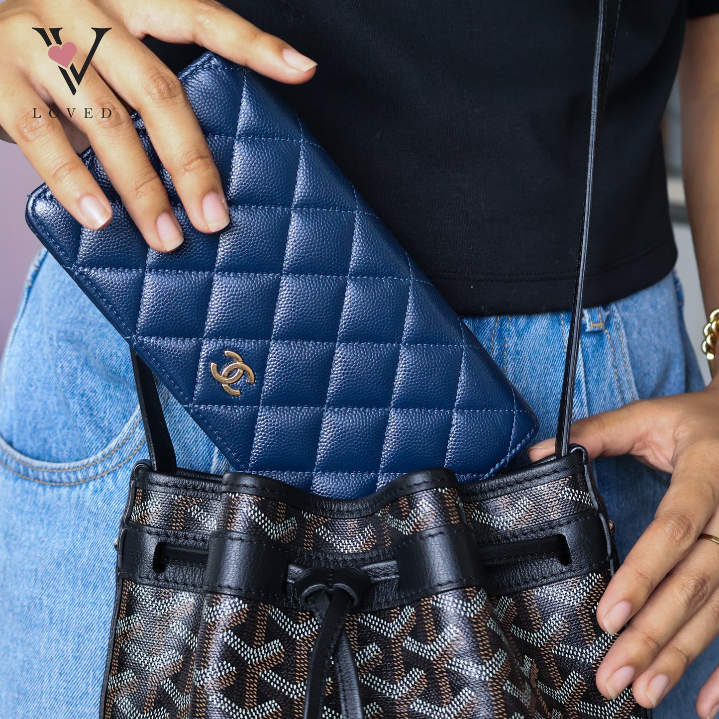 Bifold CC Quilted Wallet in Navy blue