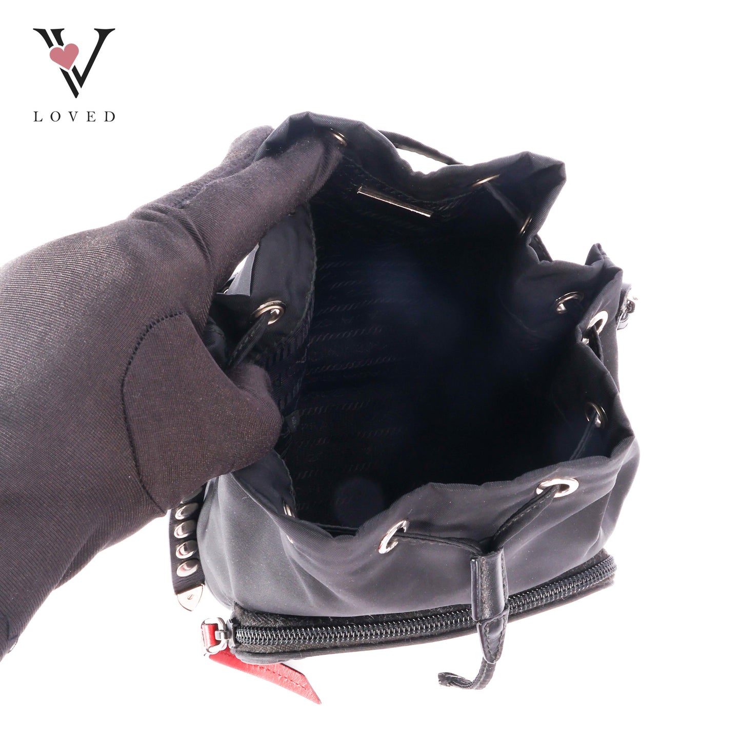 Studded New Vela Tessuto Nylon Bucket Bag