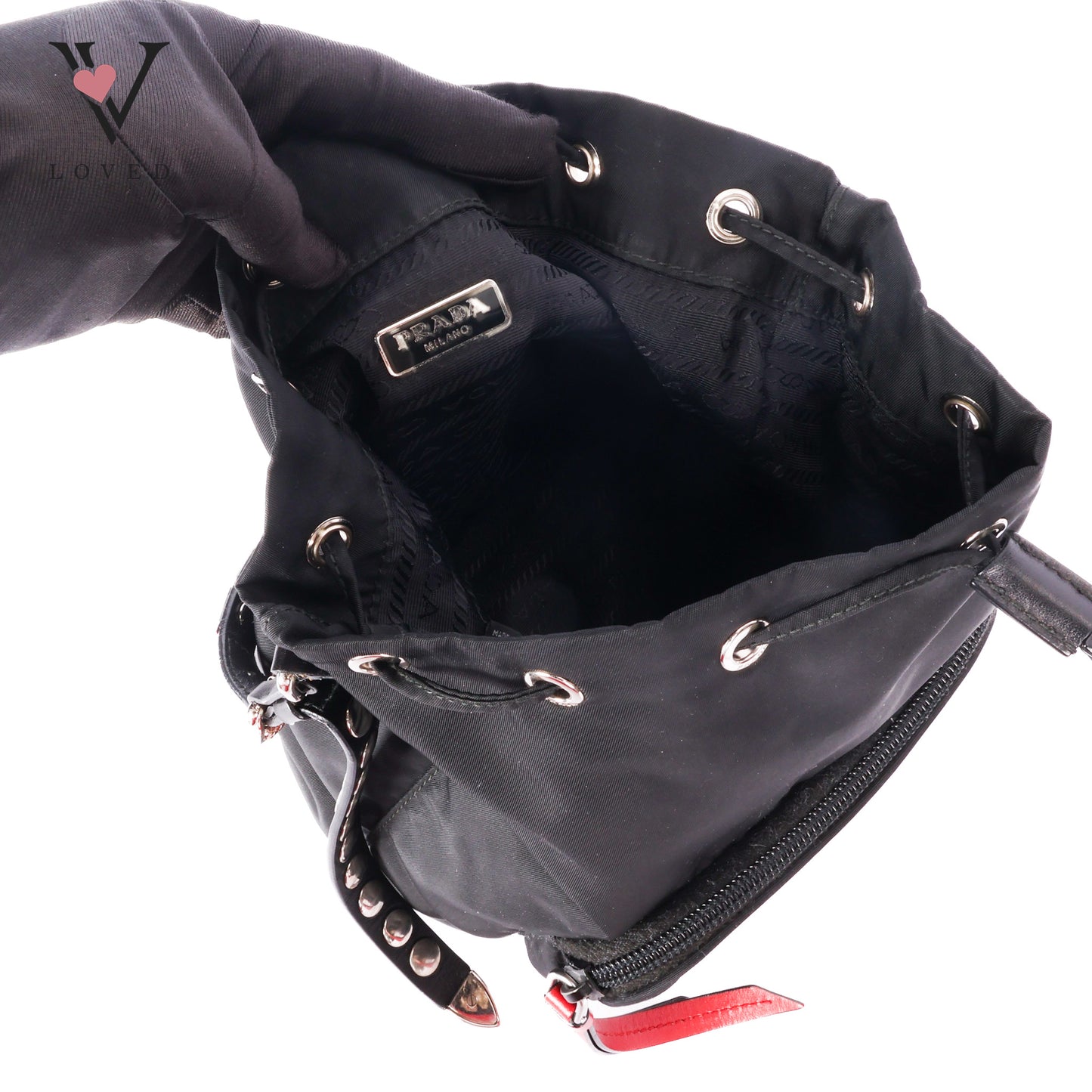 Studded New Vela Tessuto Nylon Bucket Bag