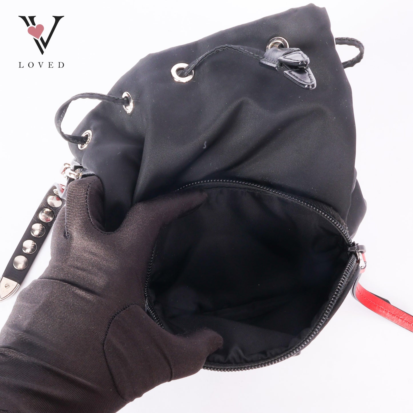 Studded New Vela Tessuto Nylon Bucket Bag