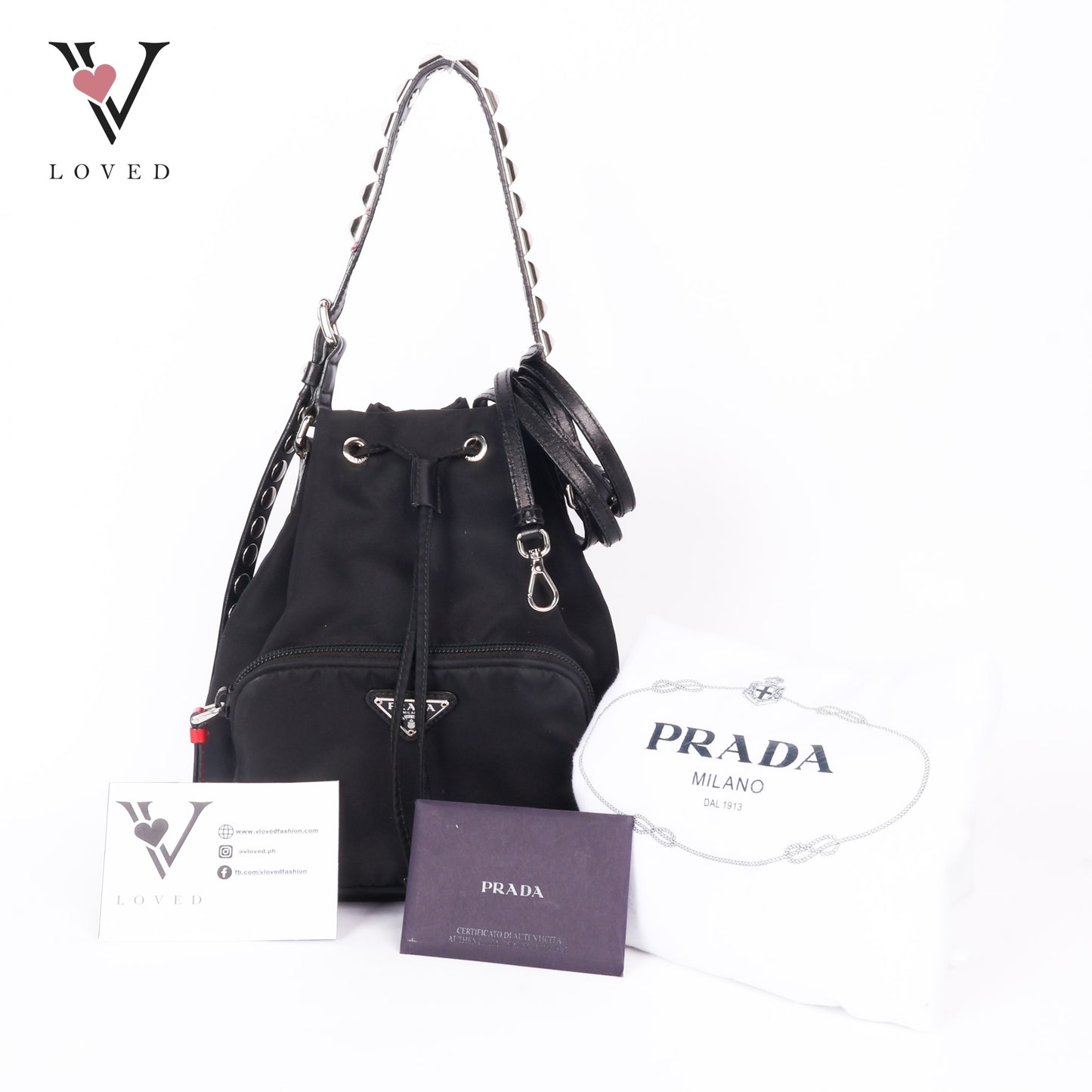Studded New Vela Tessuto Nylon Bucket Bag