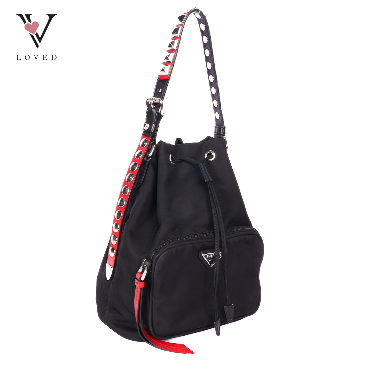 Studded New Vela Tessuto Nylon Bucket Bag