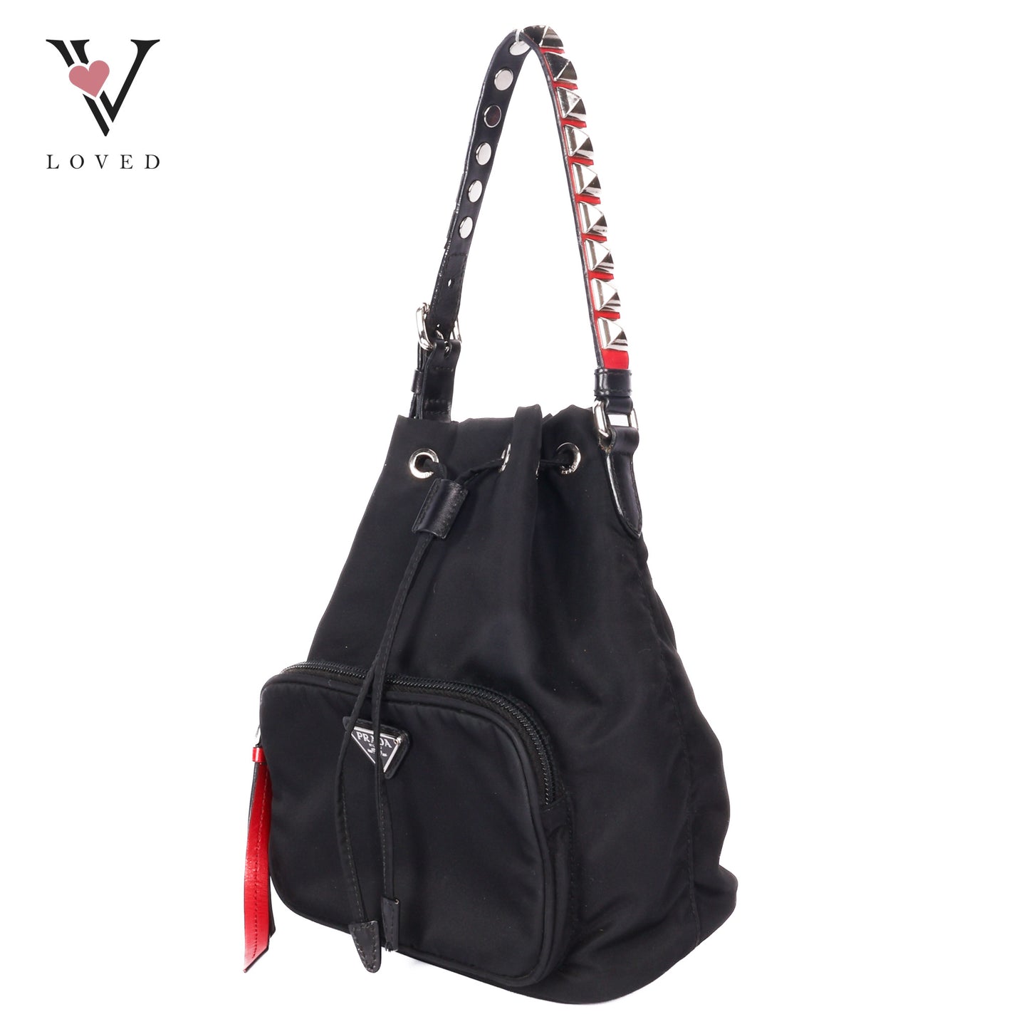 Studded New Vela Tessuto Nylon Bucket Bag