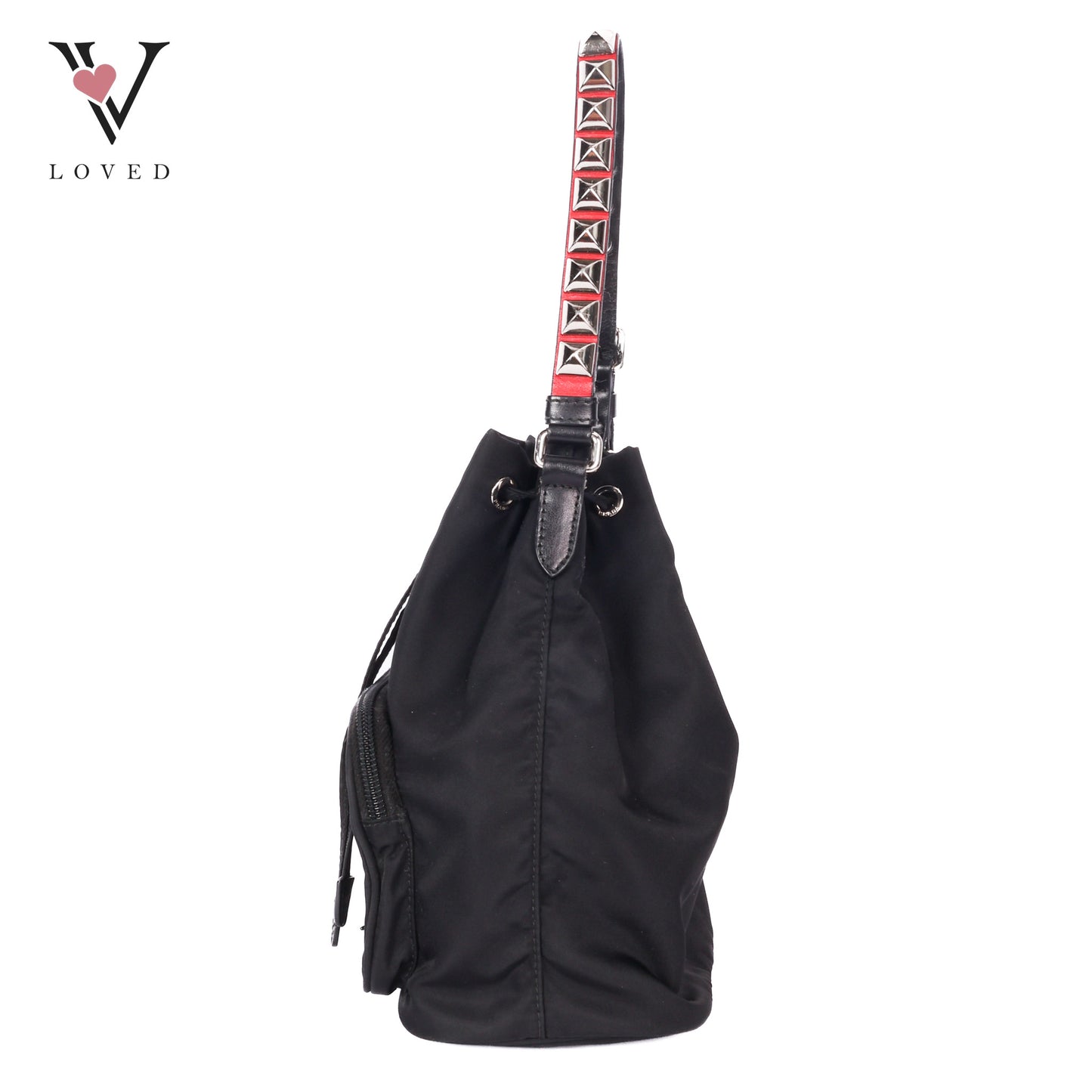 Studded New Vela Tessuto Nylon Bucket Bag