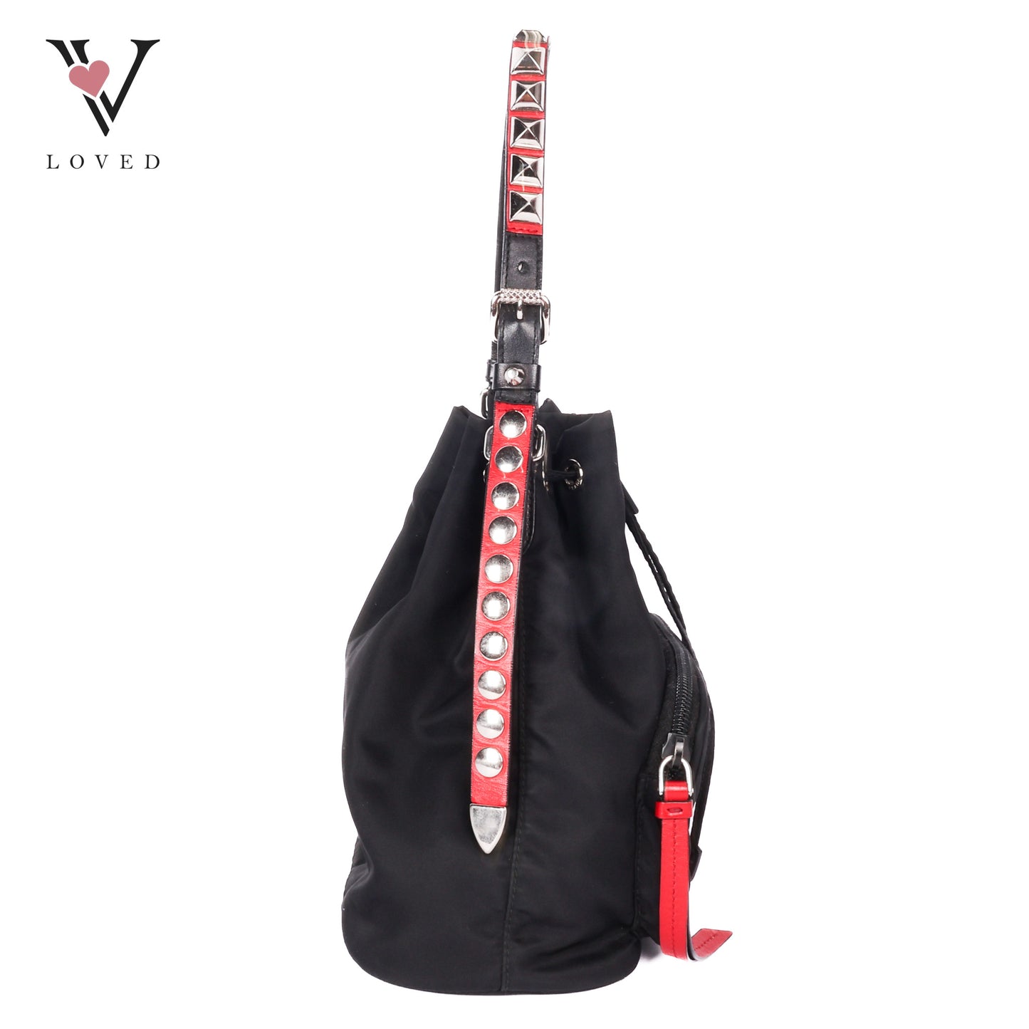 Studded New Vela Tessuto Nylon Bucket Bag