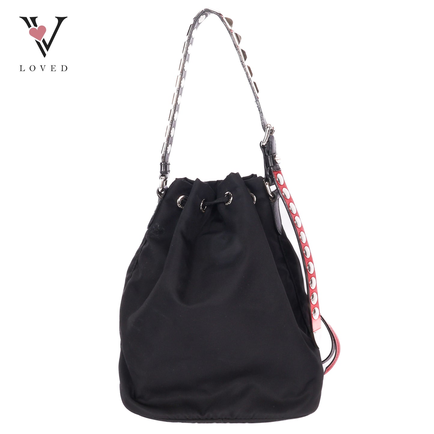 Studded New Vela Tessuto Nylon Bucket Bag