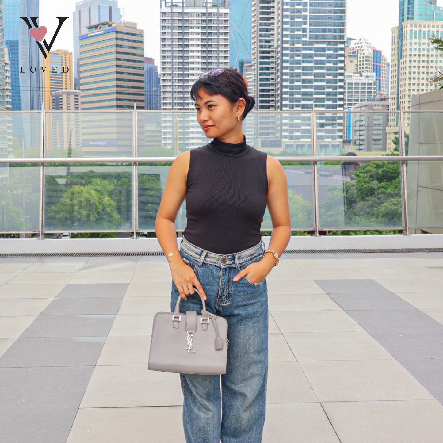 Baby Monogram Cabas In Grey Leather