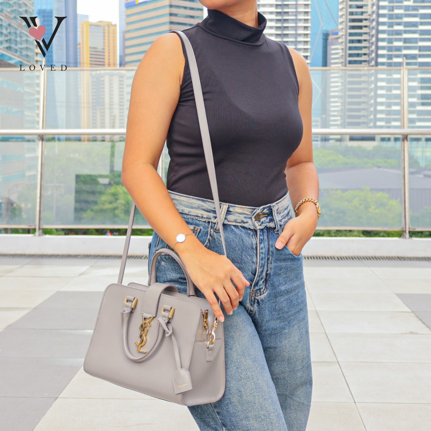 Baby Monogram Cabas In Grey Leather