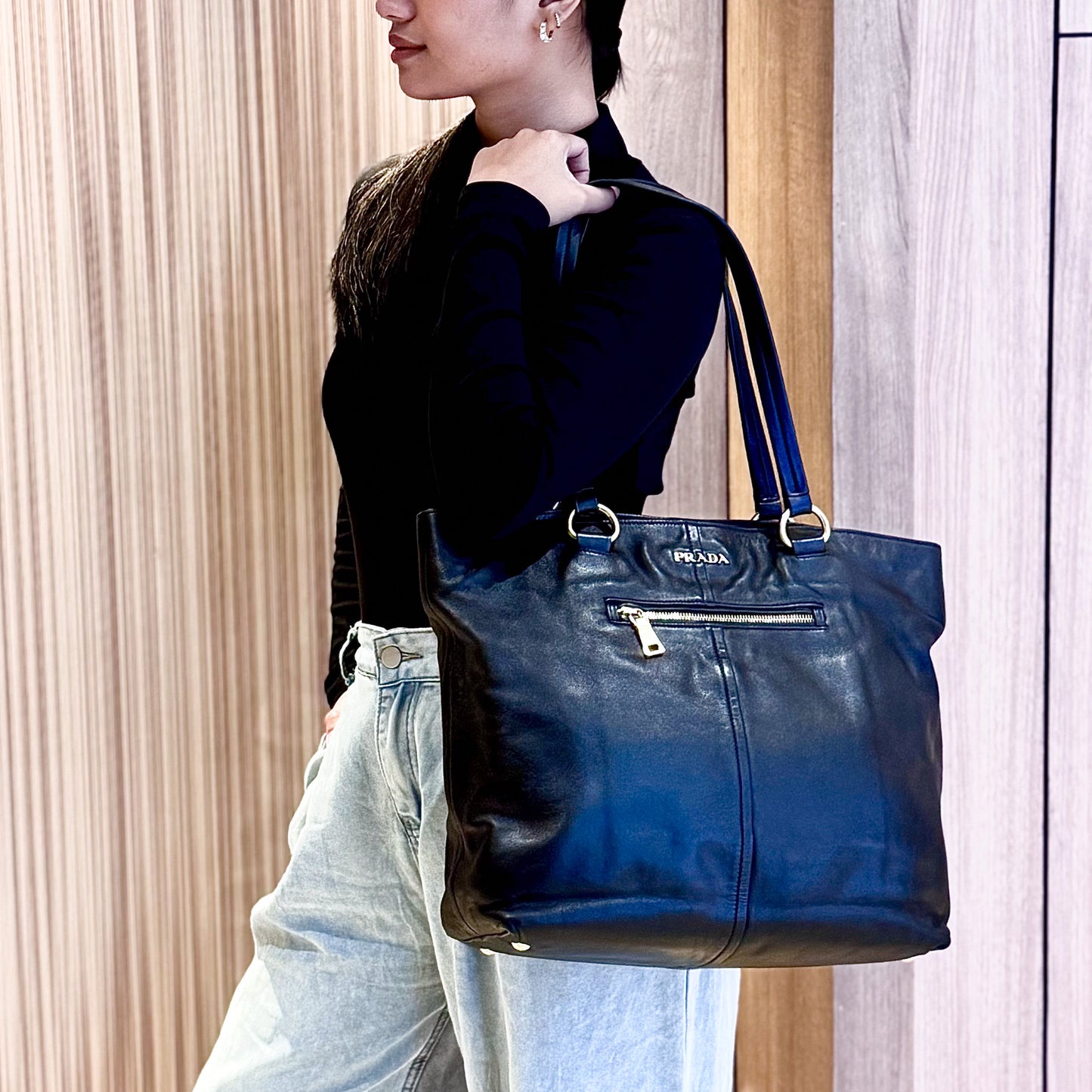 Black Soft Calf Leather Tote Bag