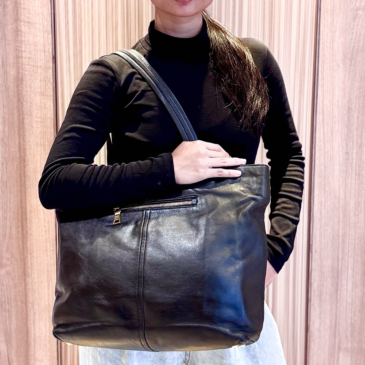 Black Soft Calf Leather Tote Bag