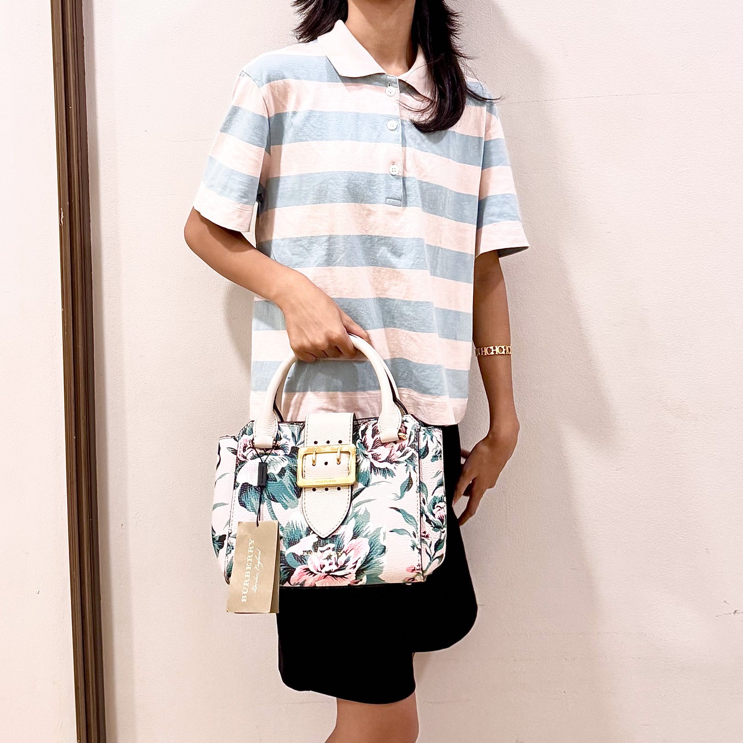 Buckle Tote Printed Leather