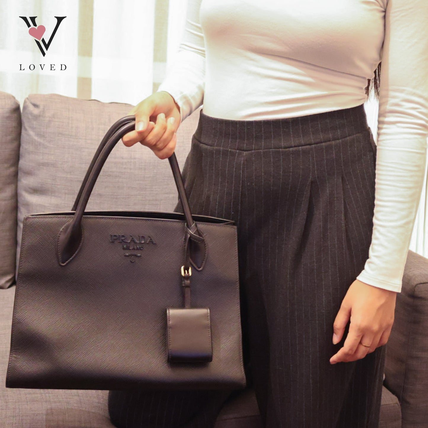 Black Saffiano Lux Leather Monochrome Tote